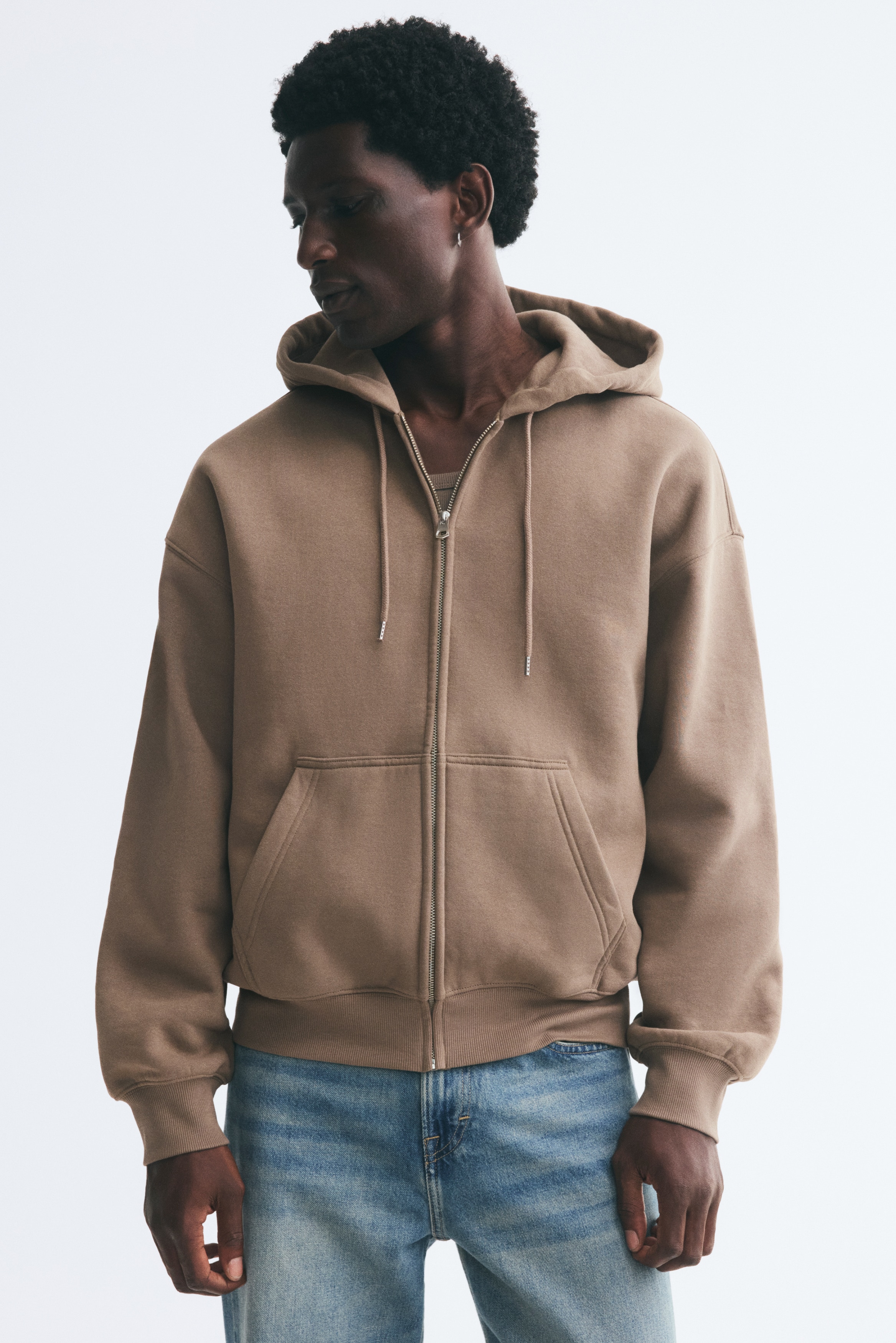 Oversized Fit Zip-through hoodie - Dark beige/Navy blue/Black/Grey marl