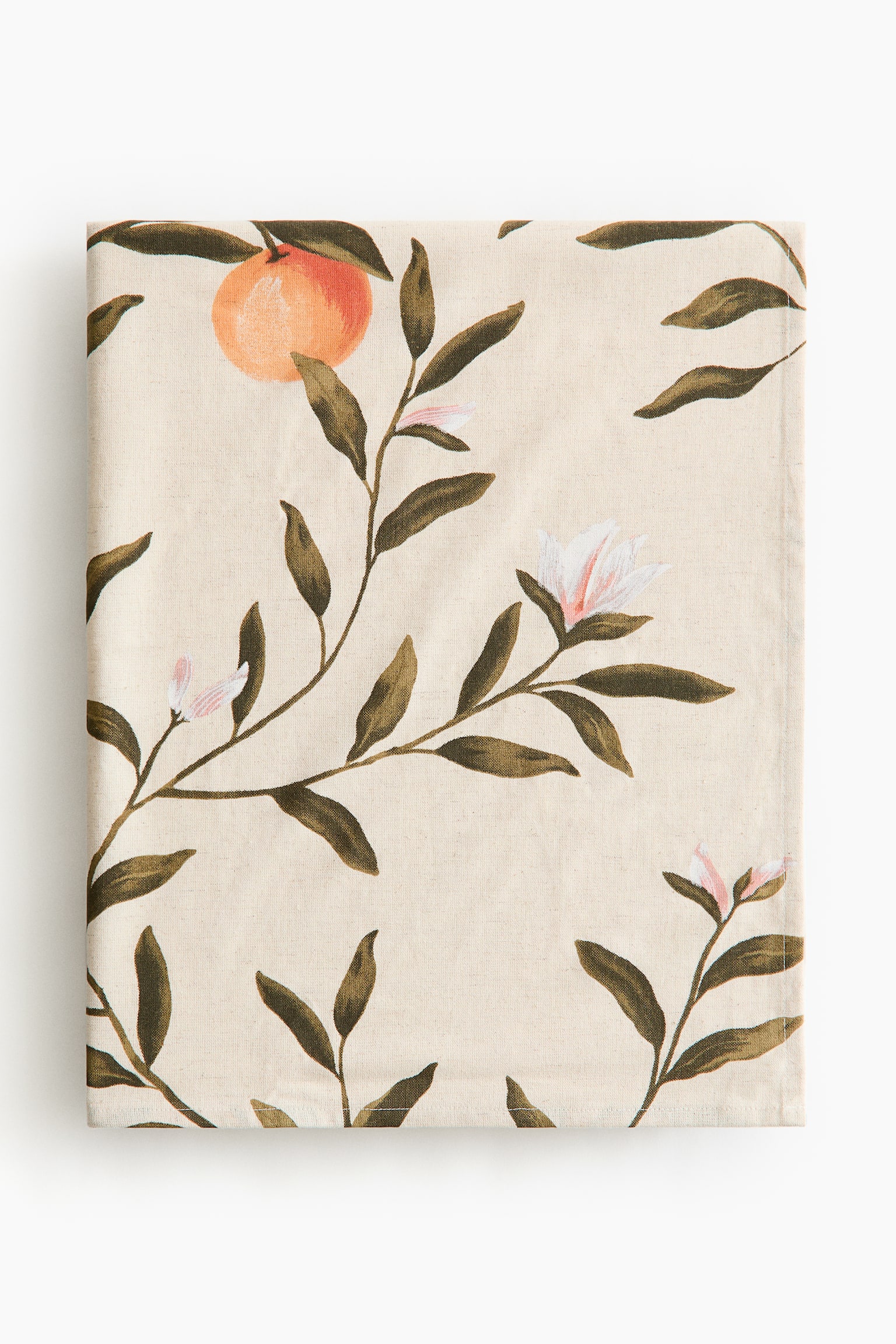 Patterned Linen-Blend Tablecloth - Light beige/oranges