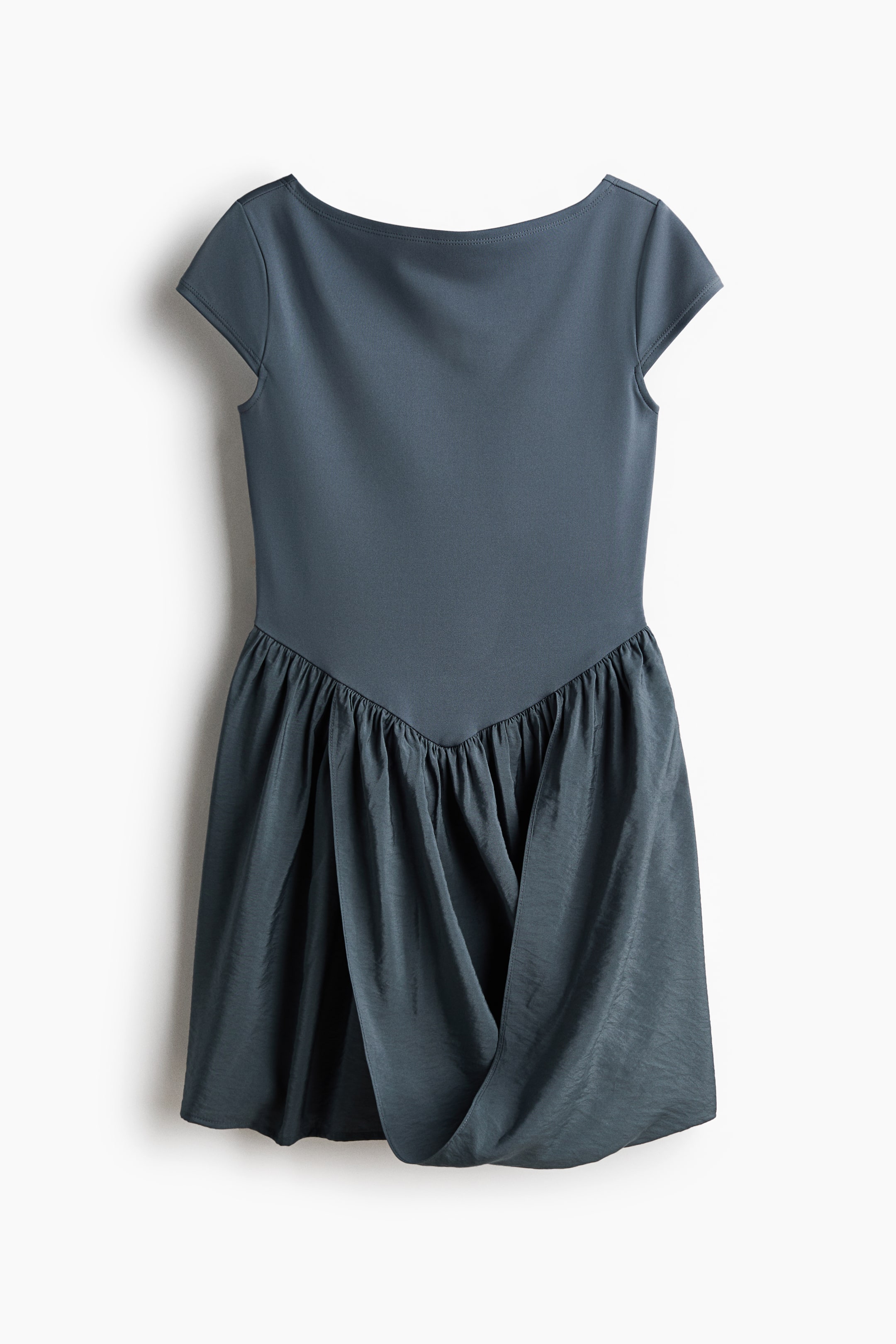 Dual-Fabric Draped-Panel Dress