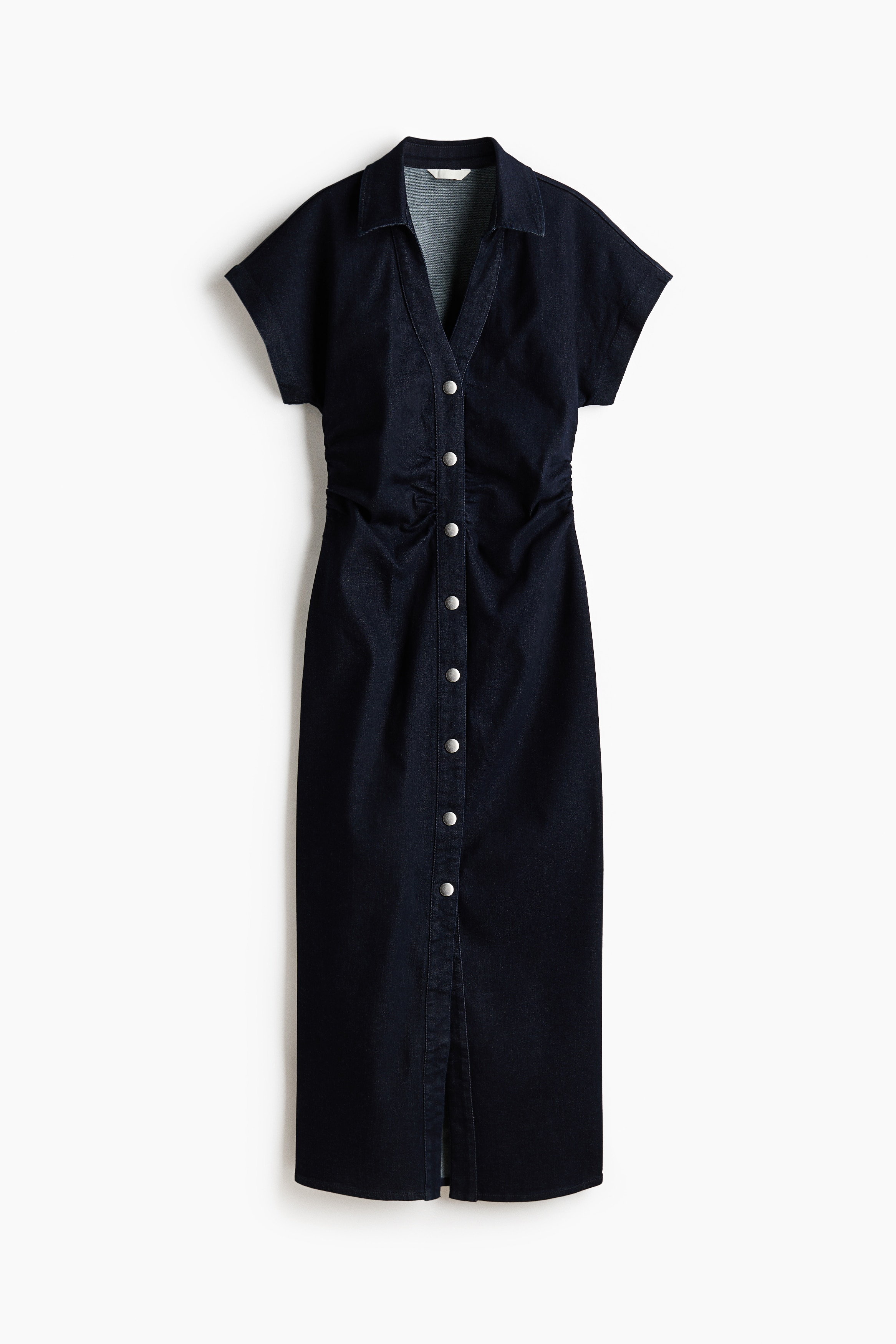 Short-Sleeved Denim Dress - Dark denim blue/Cream