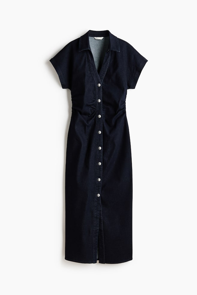 Short Sleeve Denim Dress - Dark denim blue/Cream - 1