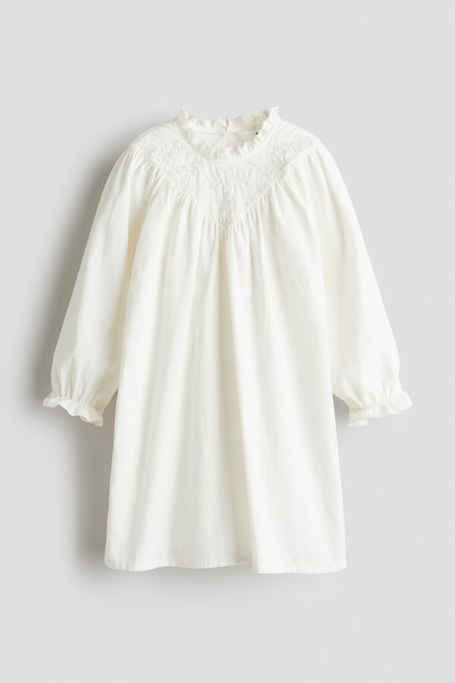 Robe volantée en velours de coton côtelé - Blanc - 1
