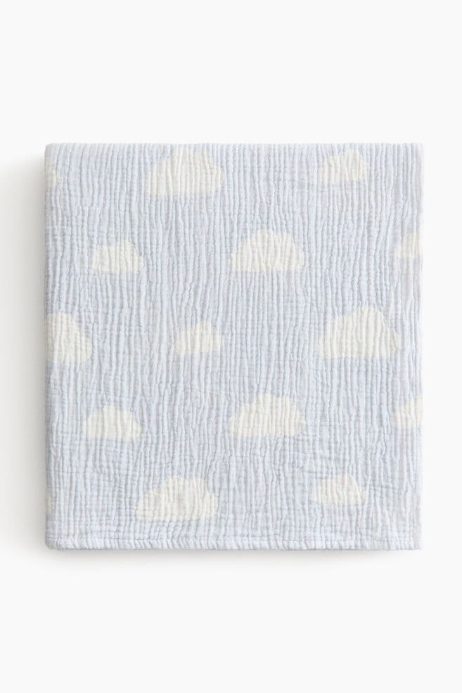 Patterned cotton muslin blanket - Light blue/Clouds - 1