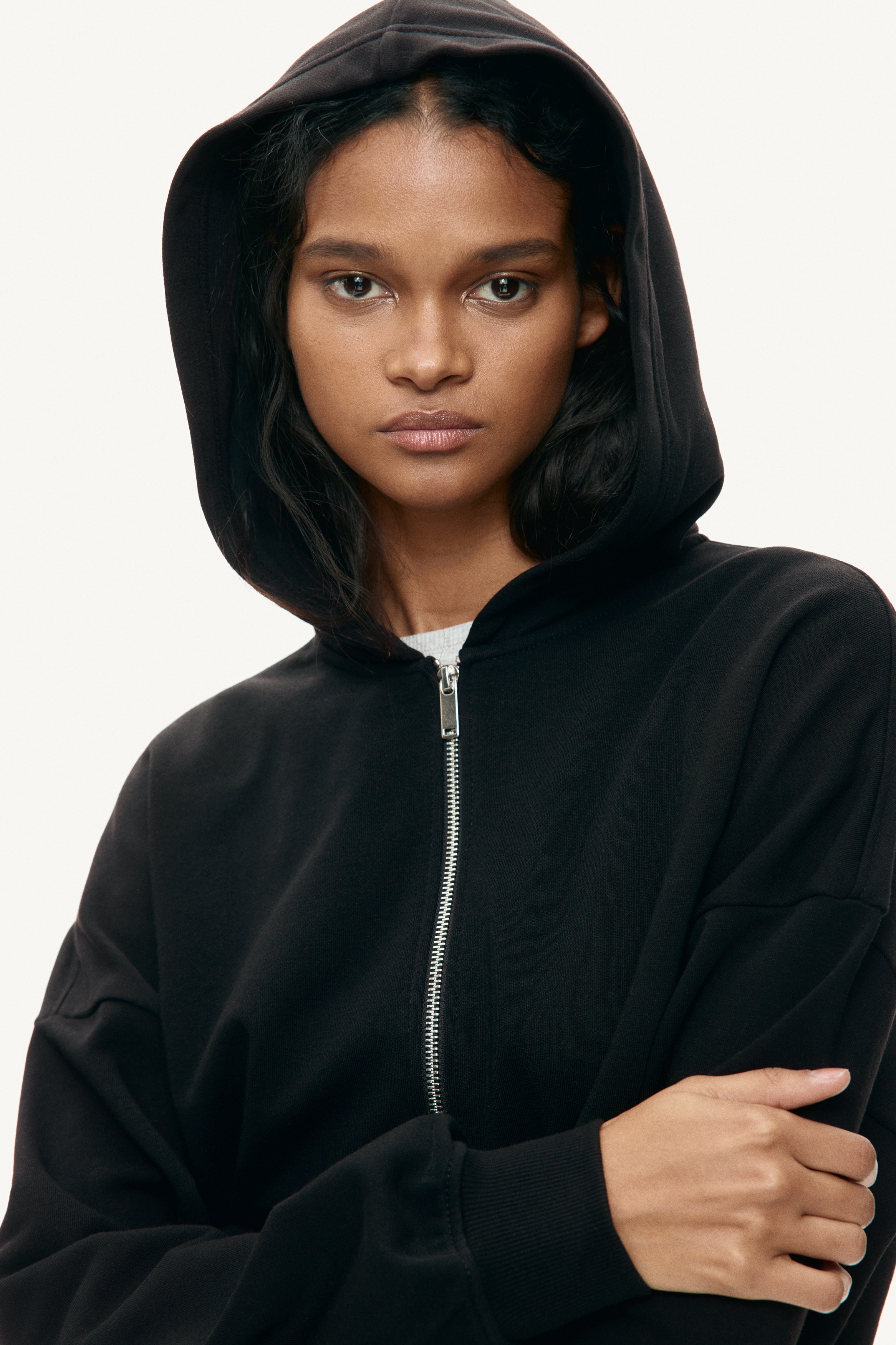 Veste courte zippée avec capuche - Noir/Rose ancien foncé/Gris clair chiné/Marron foncé