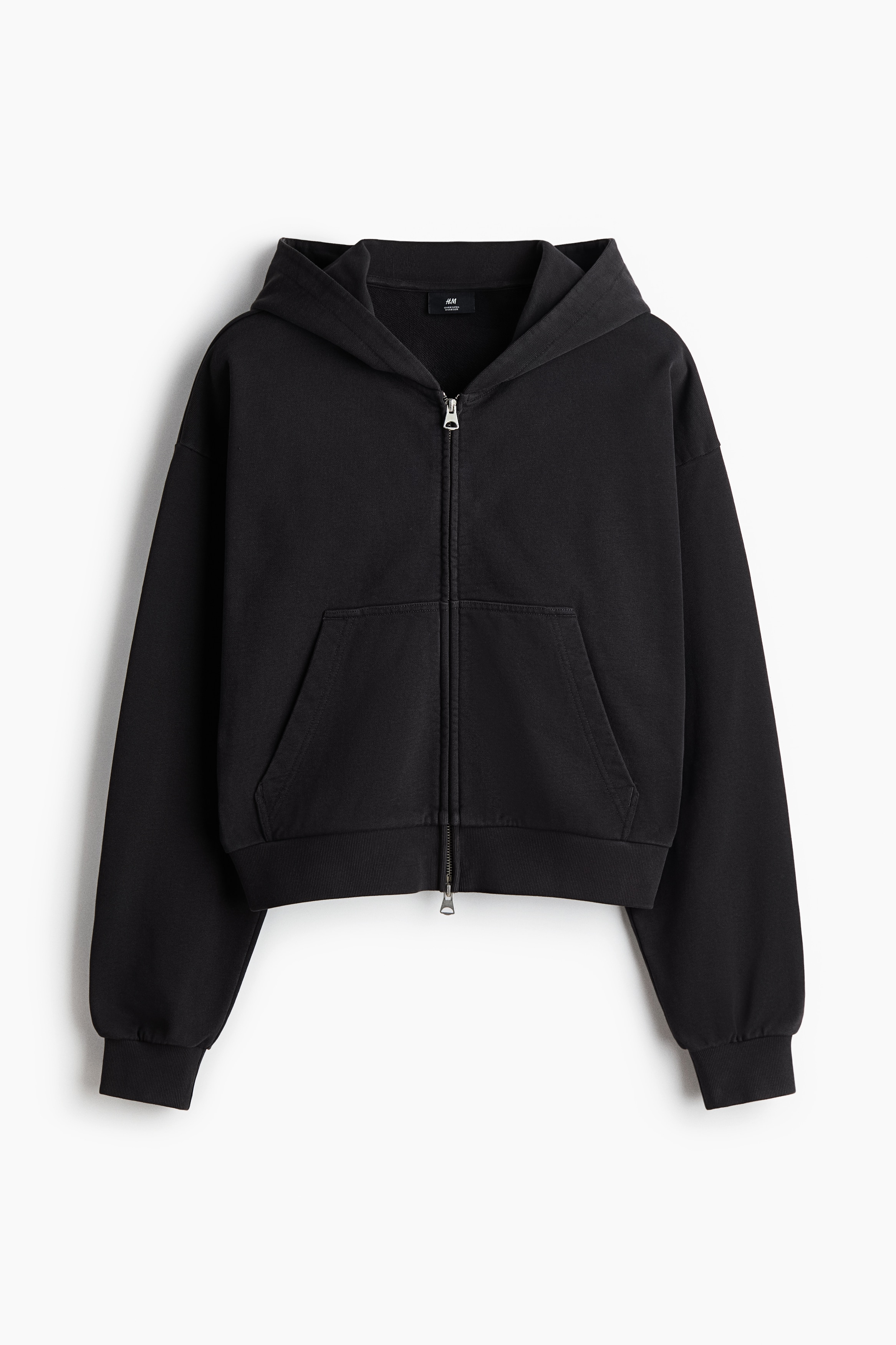 Oversized-Fit Hooded Jacket - Black/Light gray melange