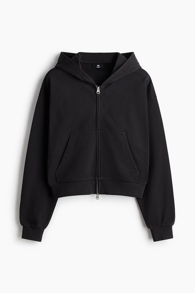 Oversized-Fit Hooded Jacket - Black/Light gray melange - 1