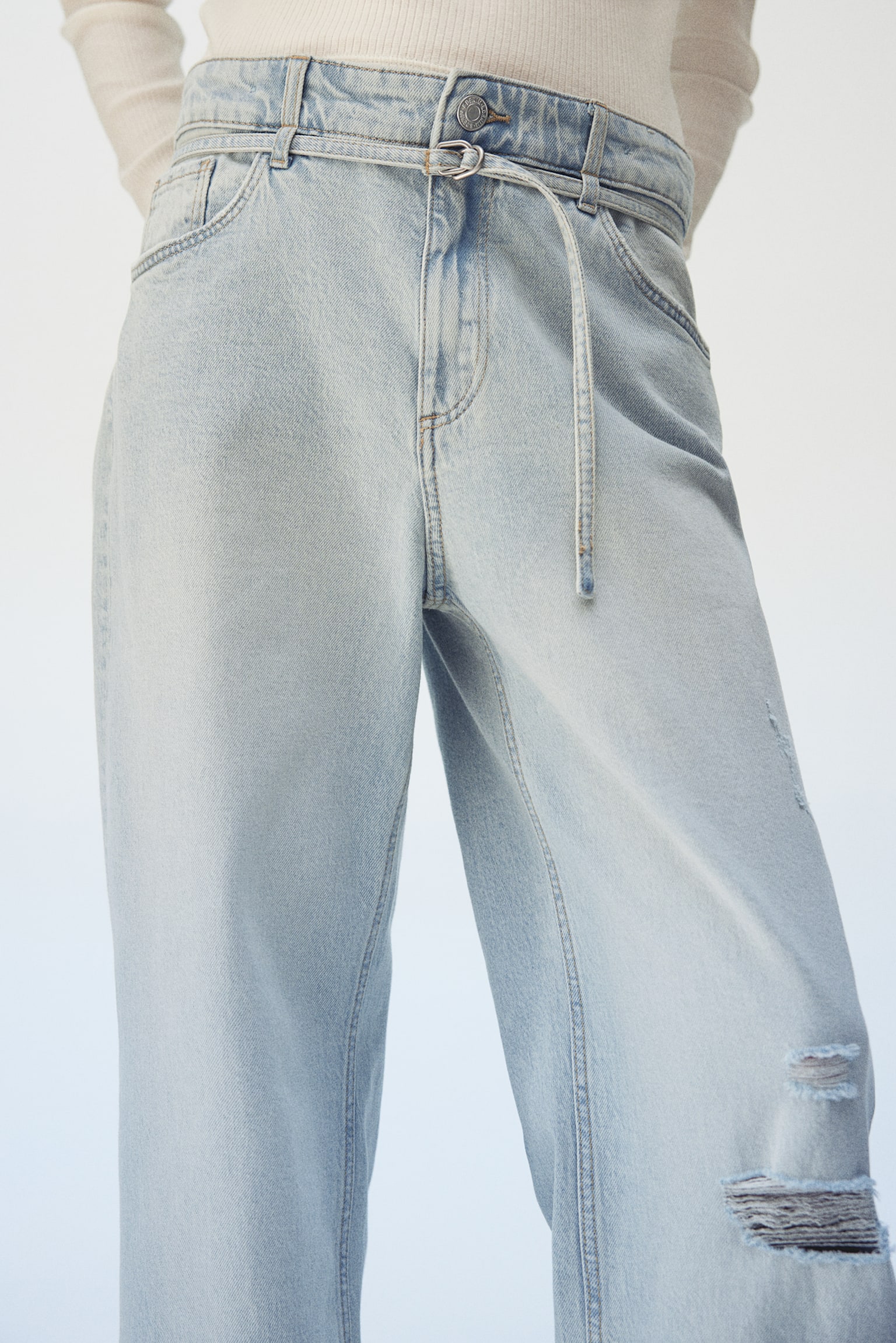 Baggy Fit Bootcut Leg Jeans - Pale denim blue/Denim blue/Rhinestones/Light denim blue - 5