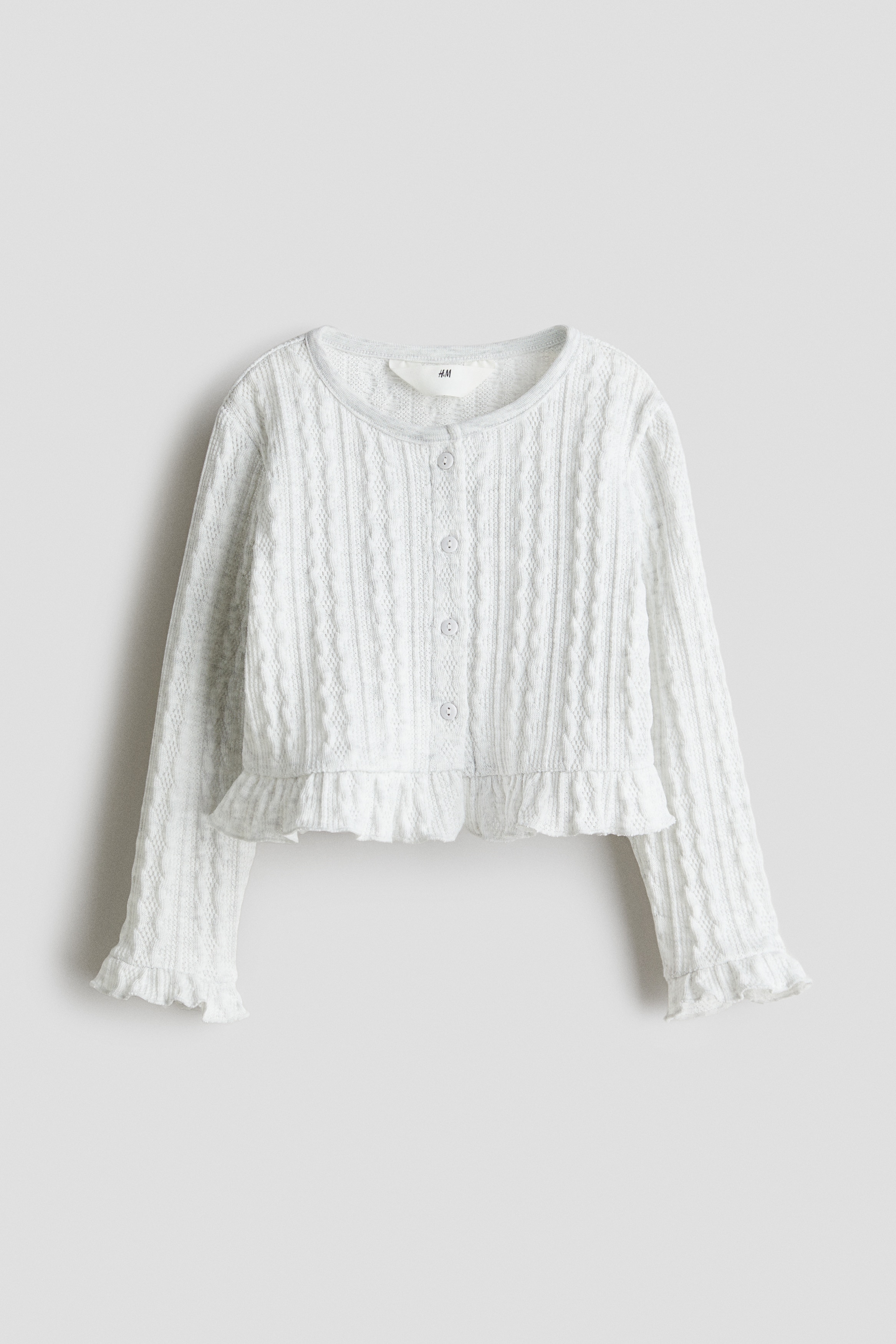 Cable-Knit Ruffle-Trimmed Cardigan - Light gray melange/Black