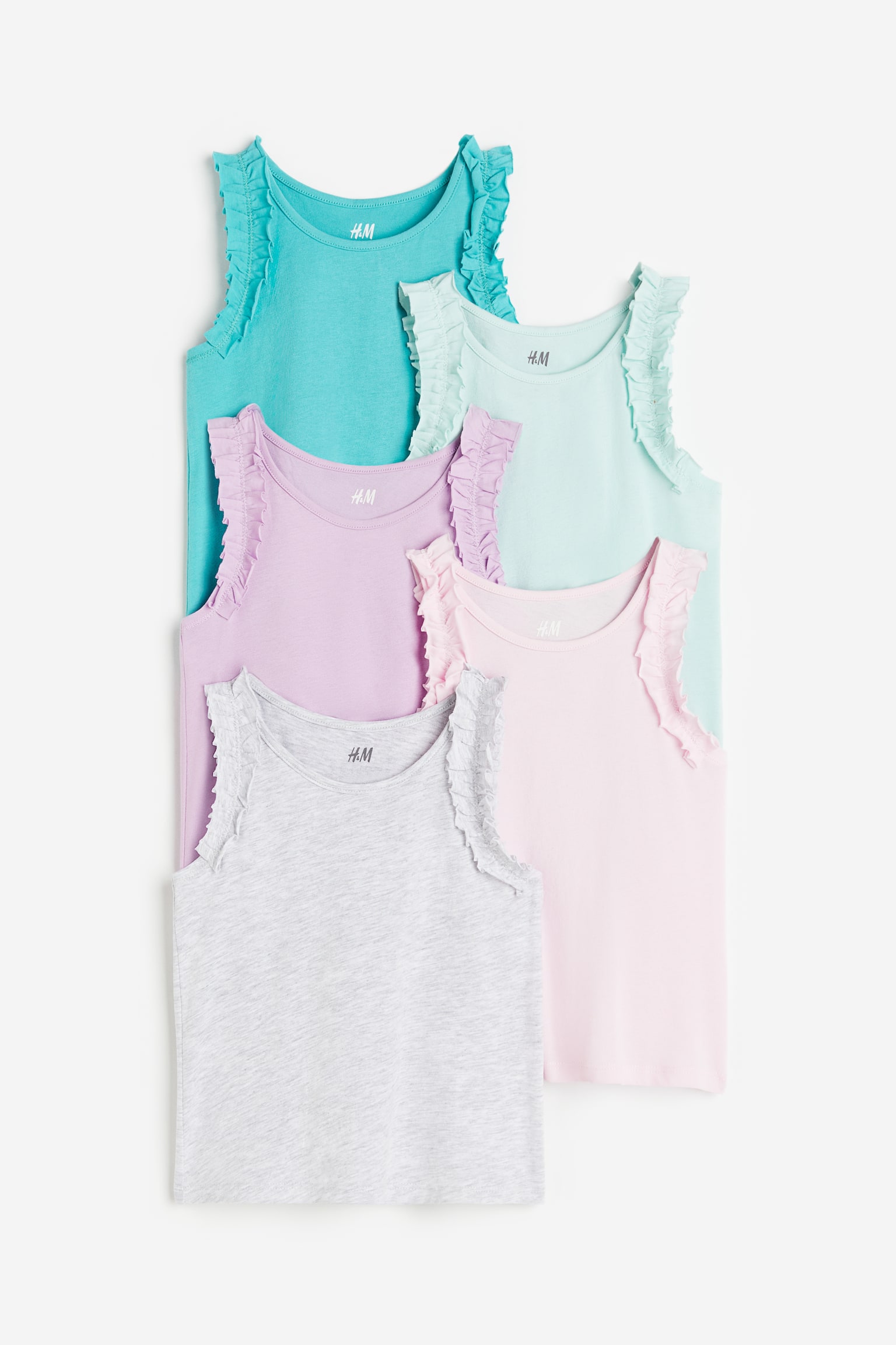 5-pack frill-trimmed vest tops - Turquoise/Lilac - 1