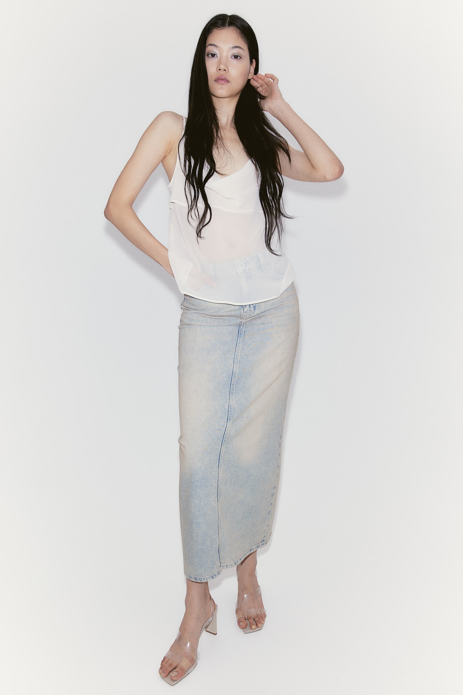 Denim Maxi Skirt - Pale denim blue/Pale denim blue/Denim blue - 1