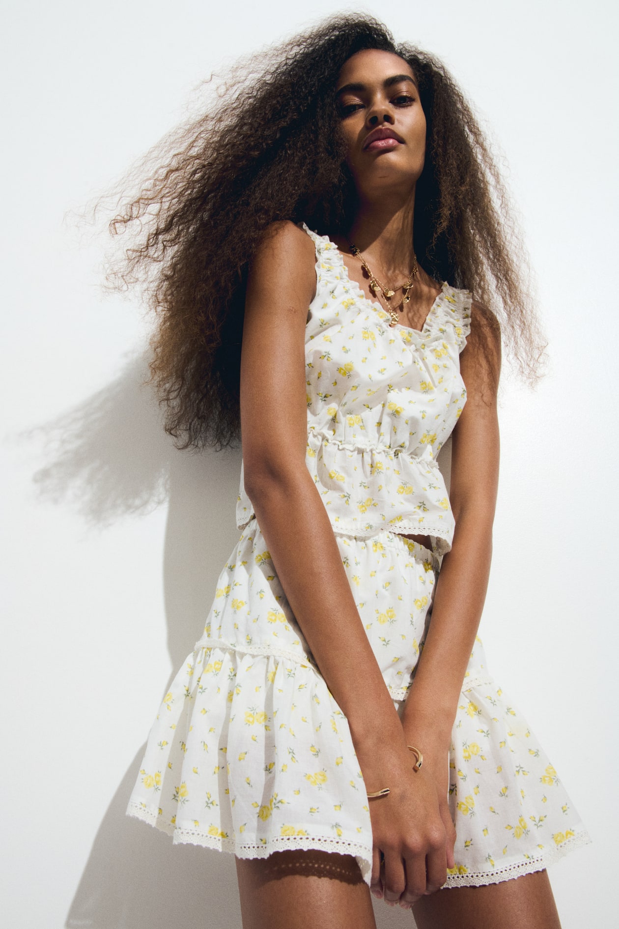 Maxi Skirt White Skirt With Yellow Flowers Floral Skirt White