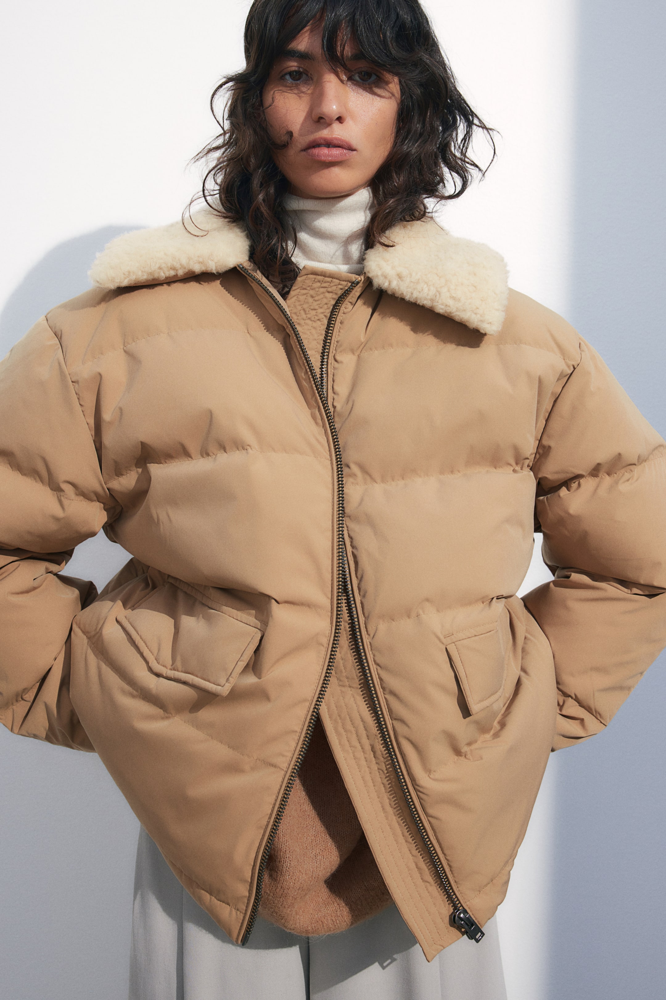 Down Puffer Jacket with Teddy Collar