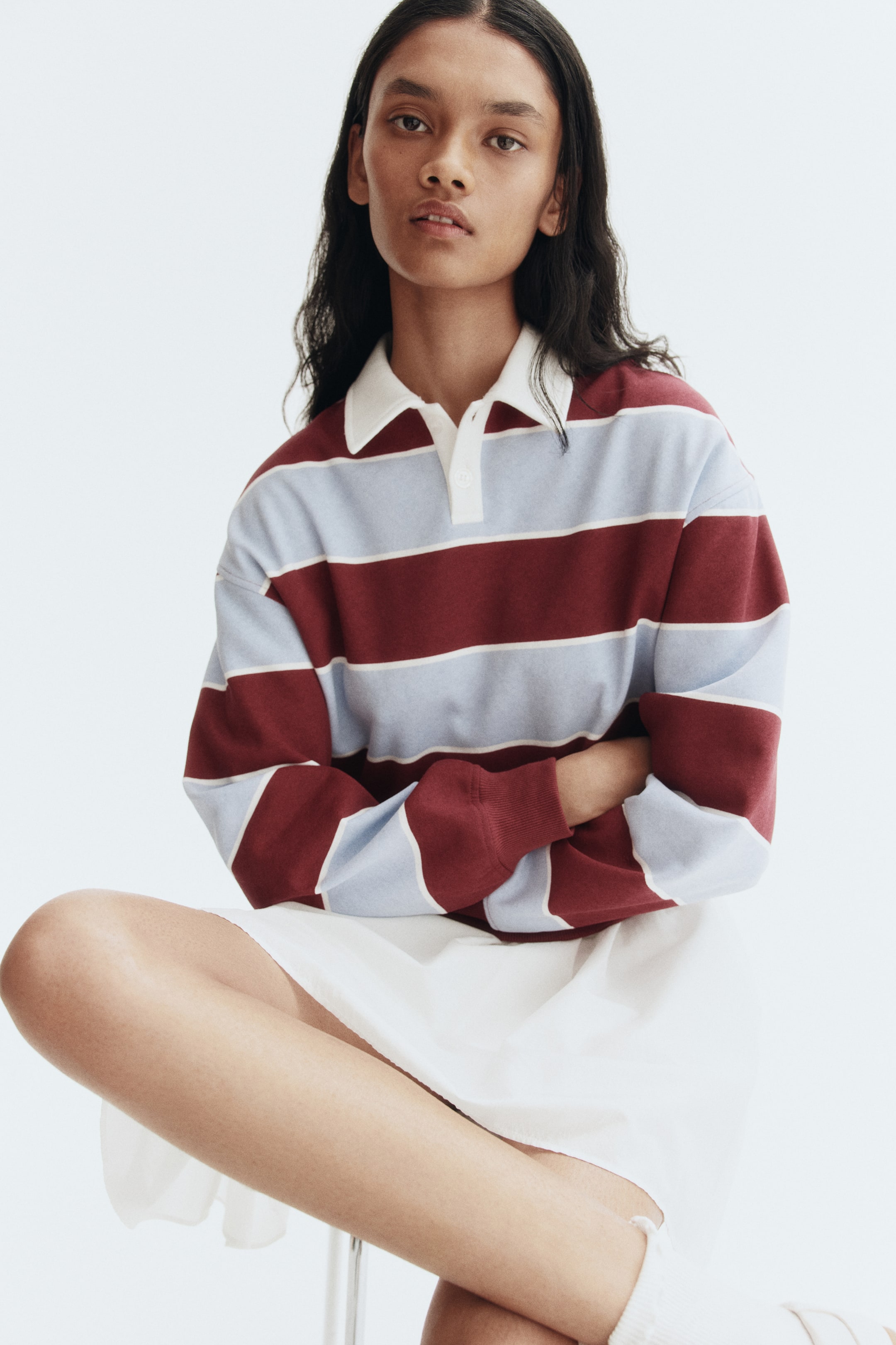 이미지 확대 보기: 럭비 셔츠 - 레드/블루 스트라이프 - 여성 | H&M KR 1