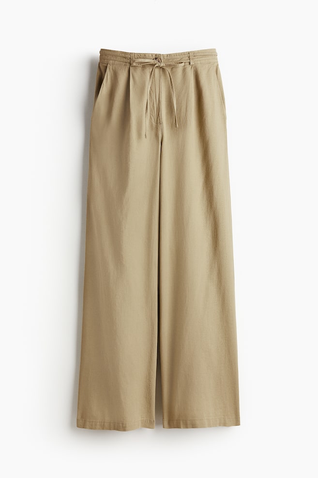 Hose aus Leinenmix mit Bindegürtel - Beige - 1