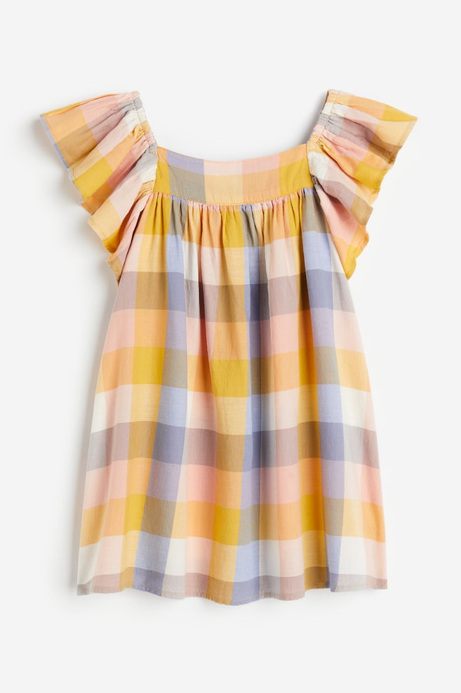 Mønstret kjole med sommerfugleærmer - Sennepsgul/Ternet/Lys rosa/Stribet/Lysegrøn/Tropical - 1