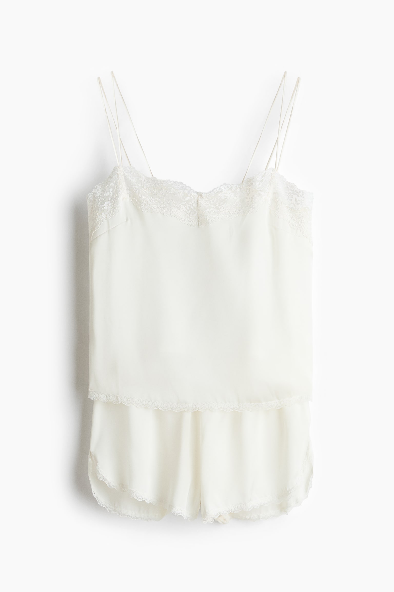Natsæt i satin med blondekant - Hvid/Creme/Polkaprikket/Lyseblå/Sort/Polkaprikket/Lysegul - 1
