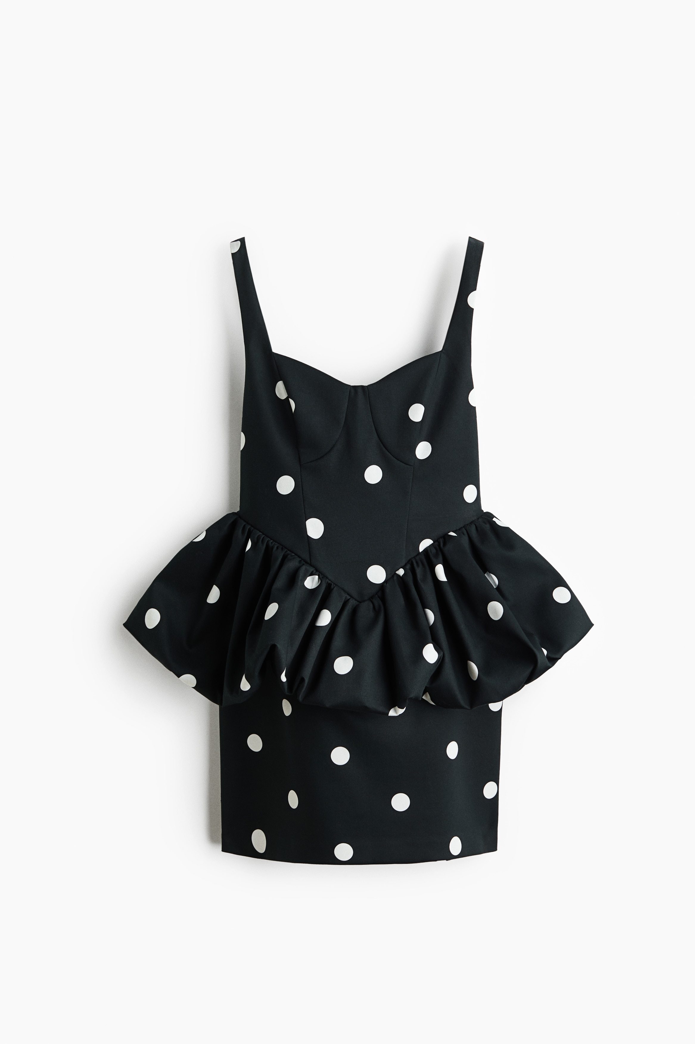 Printed peplum dress - Black/Polka dot