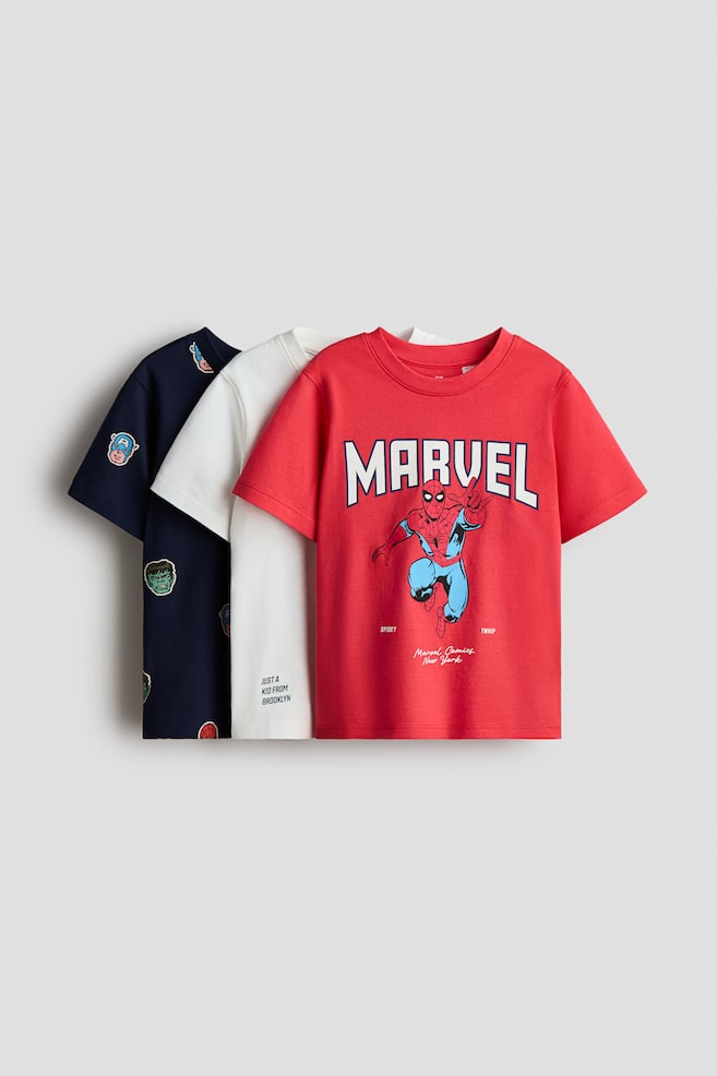 3-pack printed T-shirts - Red/Marvel Comics/White/Pokémon/Dusty blue/Hot Wheels/Light grey marl/Marvel Comics/Grey/Sonic the Hedgehog/Green/Minecraft/Navy blue/Mickey Mouse/Red/Cars/Green/Minecraft/Cream/PAW Patrol/Dark grey/Jurassic World/White/Hot Wheels - 1
