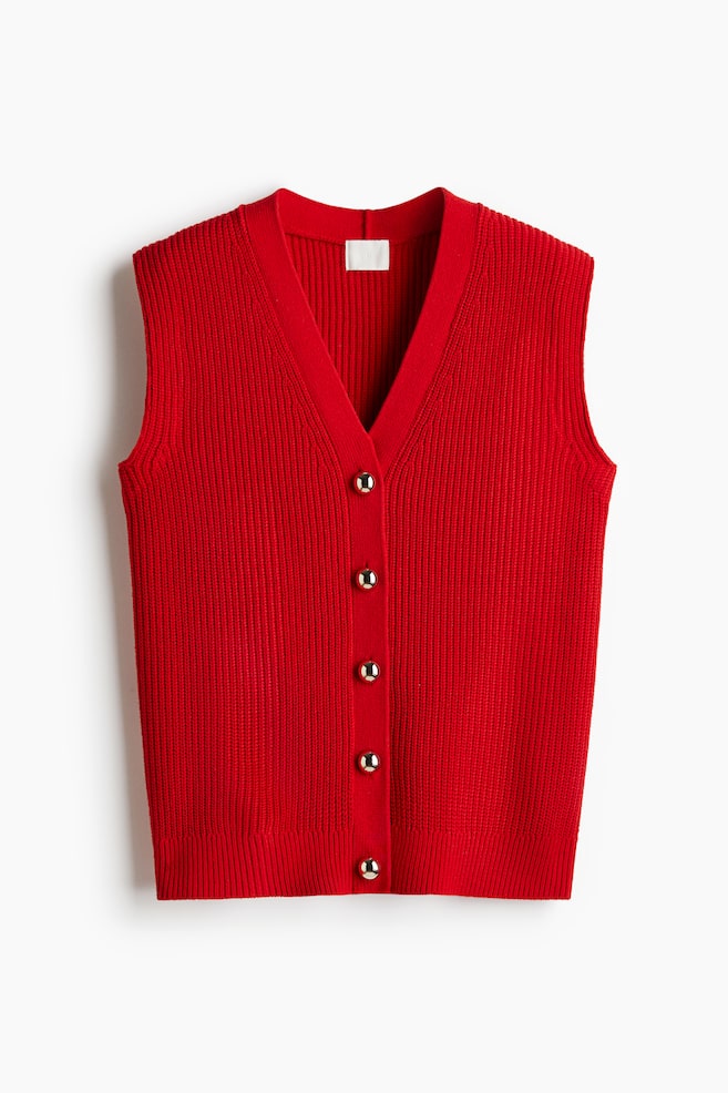 Rib-knit waistcoat - Red/Navy blue - 1