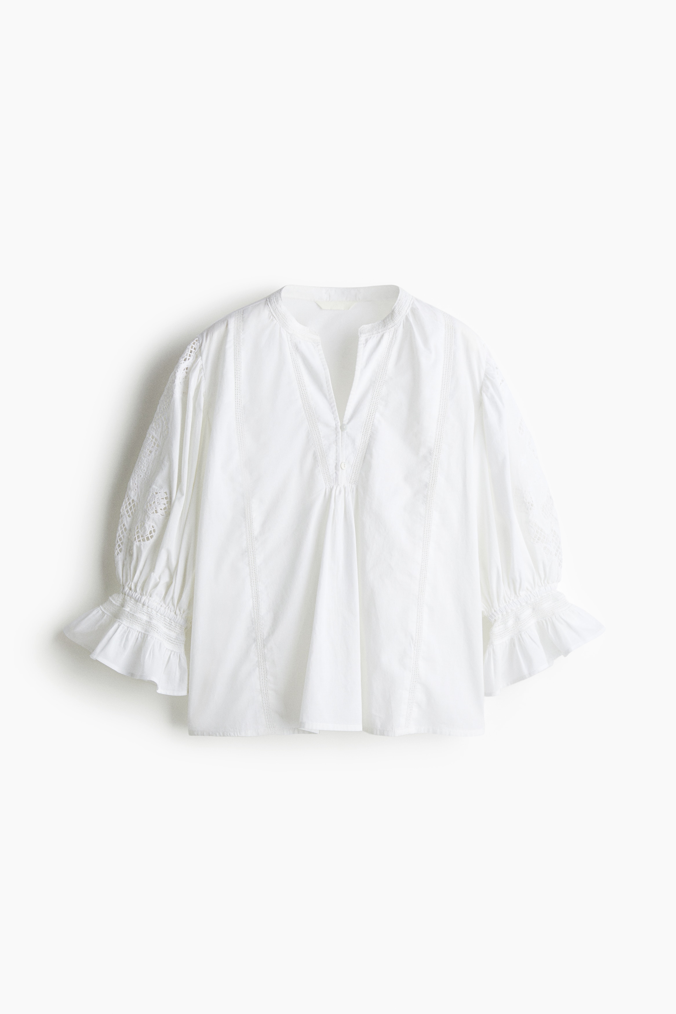 Nakış İşlemeli Bluz - Beyaz/Siyah