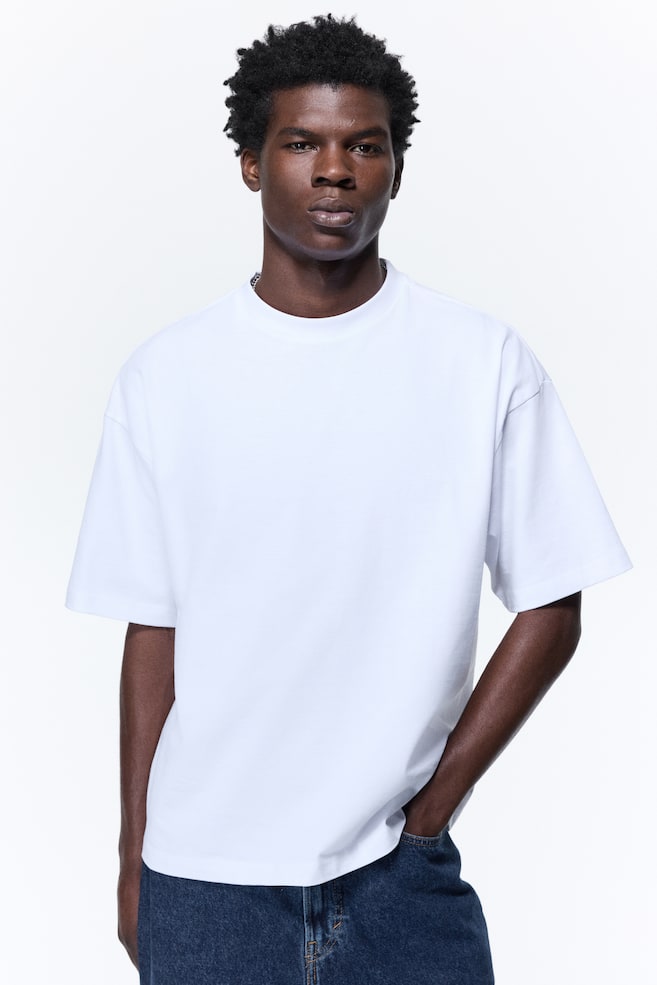 Oversized Cotton T-Shirt - White/Light gray/Light gray melange/Beige/Black/Blue/Brown/Light purple/Dark khaki green/Cream/striped - 1