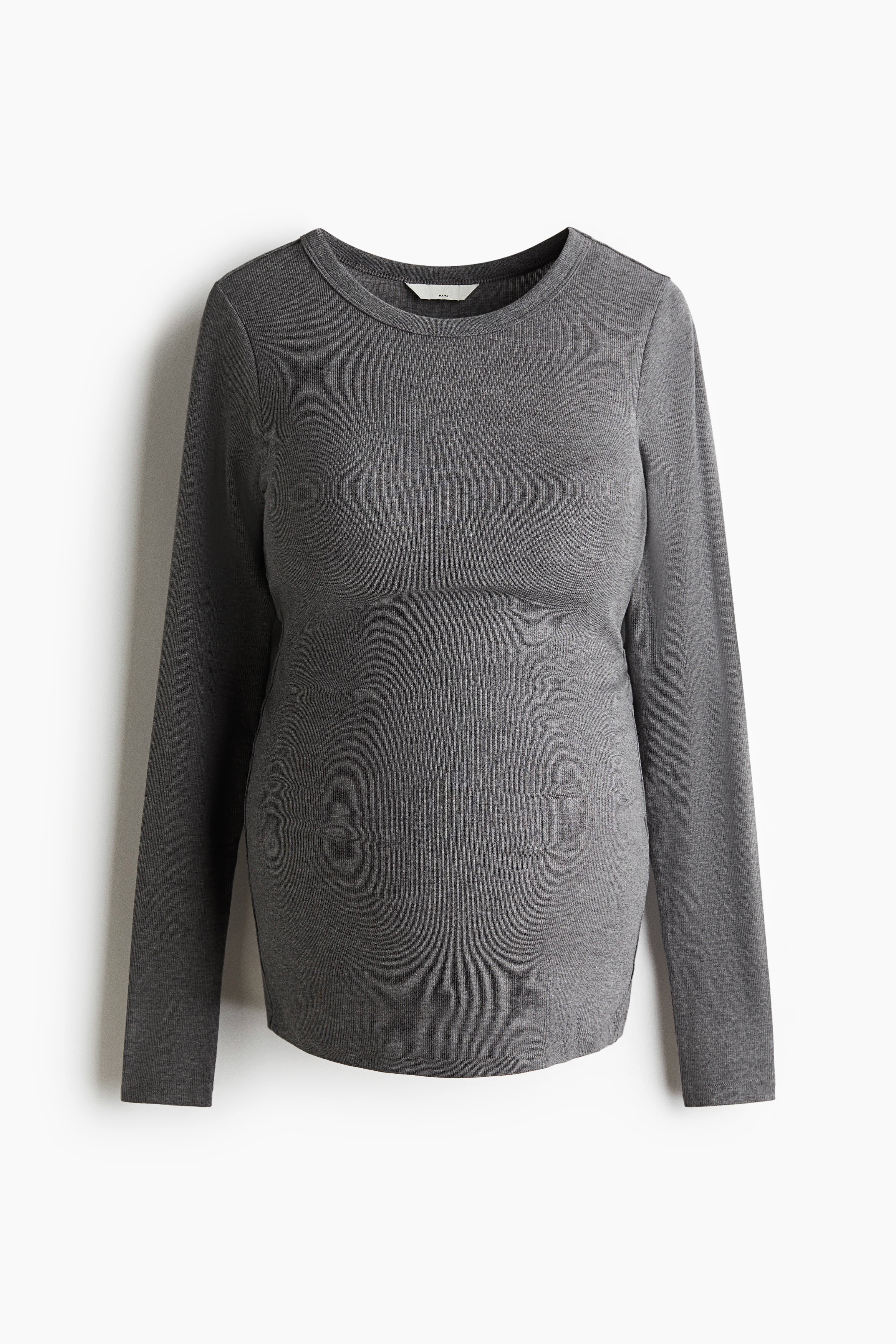 MAMA Ribbed Jersey Top - Gray melange - Ladies | H&M US