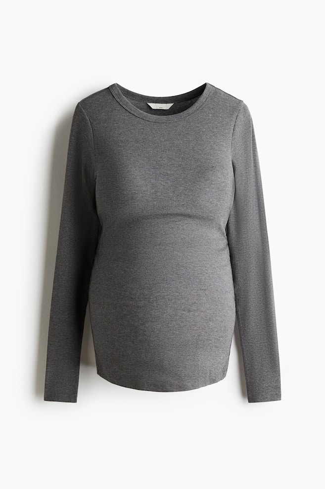 MAMA Ribbed jersey top - Grey marl/Cream/Black/Light beige marl/Light green/Dusty pink/Bright red/Light pink/Burgundy - 1