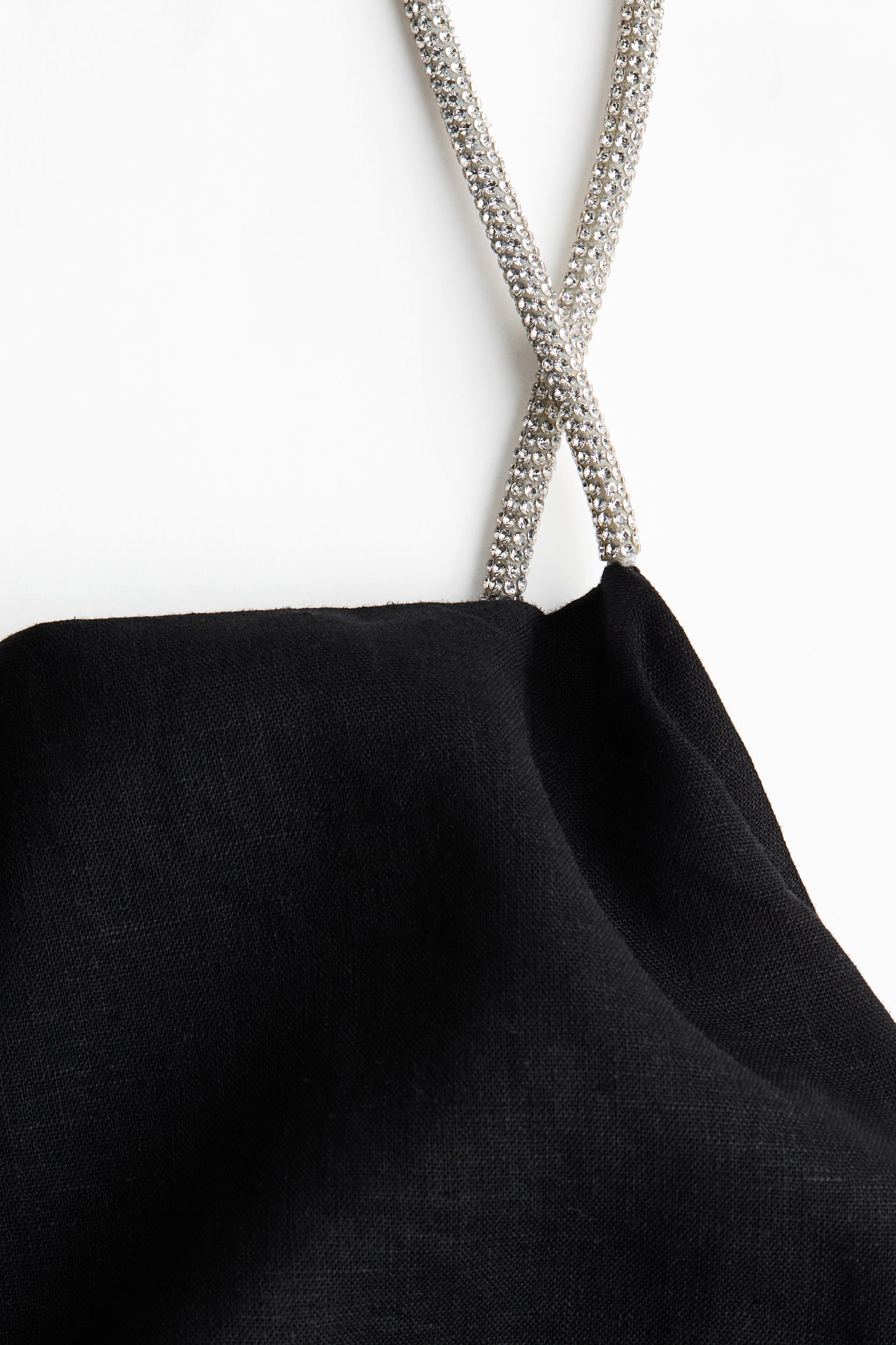View larger image: Linen-blend rhinestone-strap dress - Black - Ladies | H&M AU 7