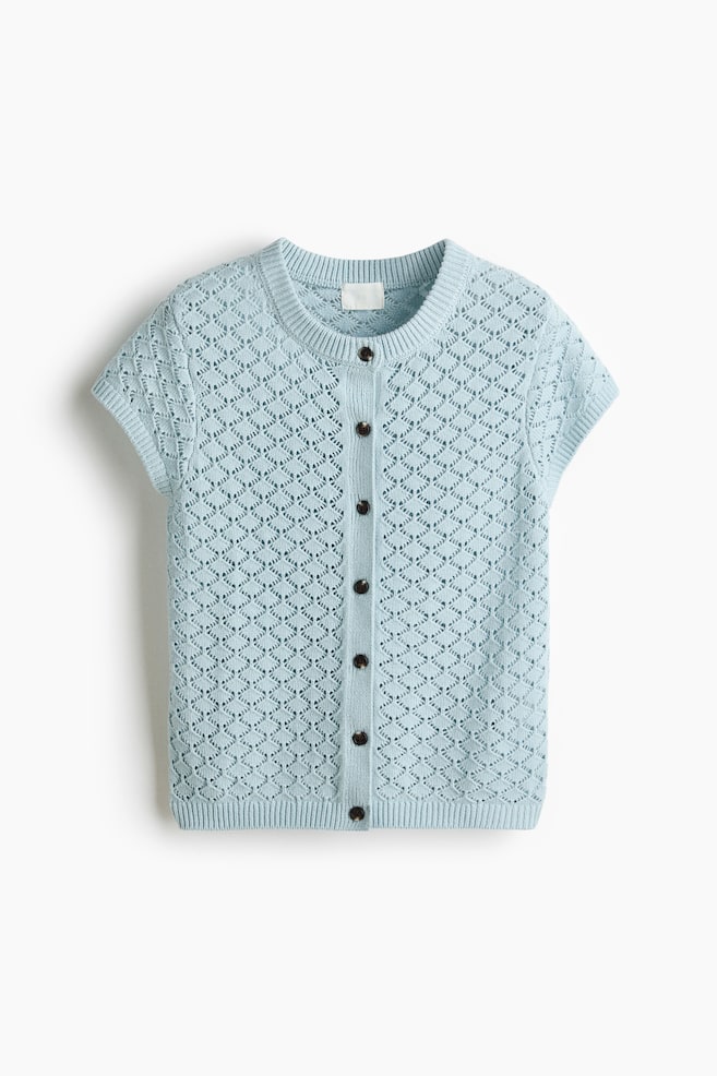 Cardigan in maglia traforata con maniche ad aletta - Blu polvere/Marrone/Beige chiaro - 1