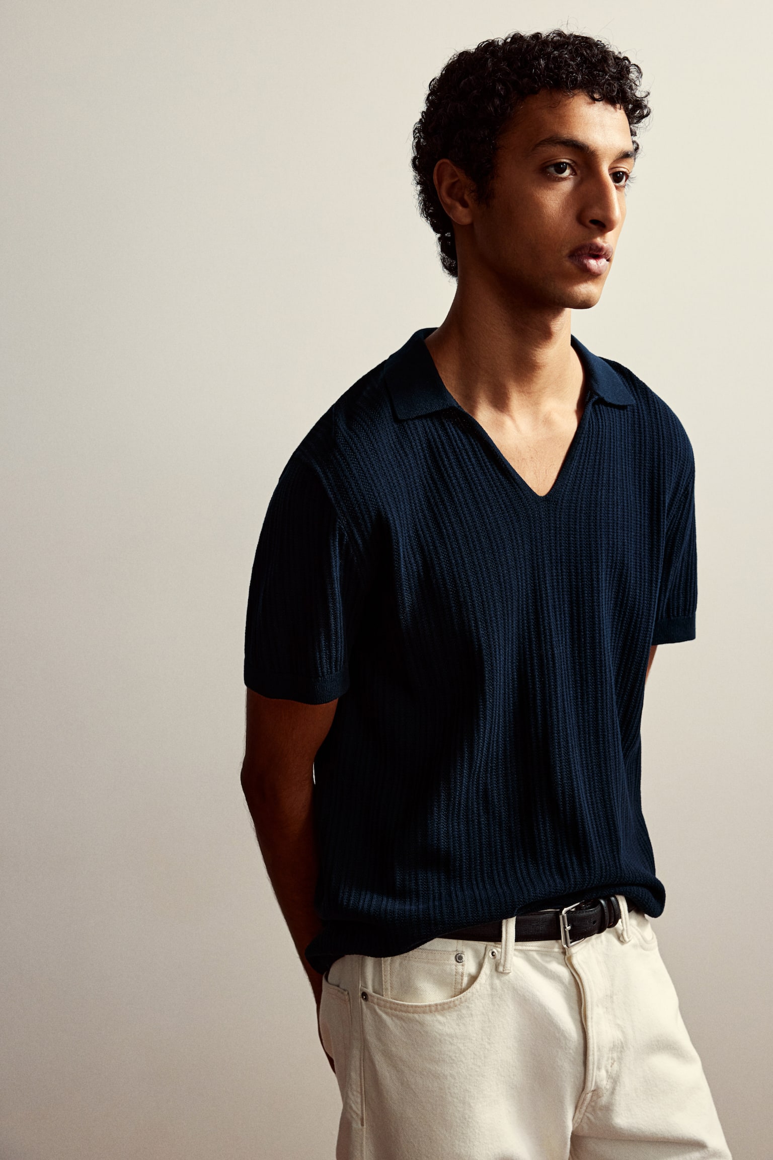 Regular Fit Ribbed polo shirt - Navy blue/White - 7