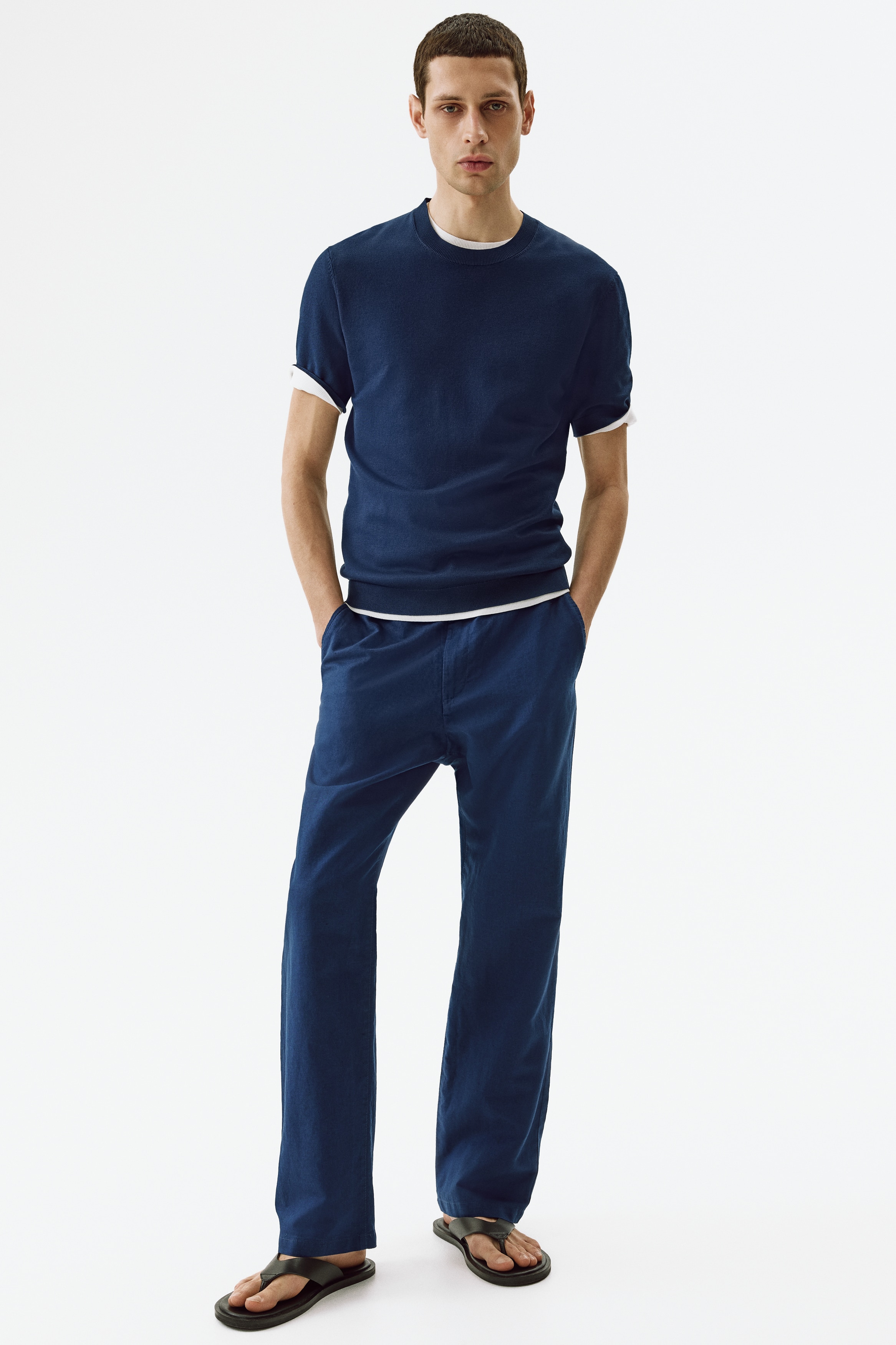 Regular-Fit Linen-Blend PantsModel