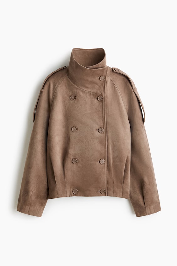 H&M Double-Breasted Funnel-Collar Jacket