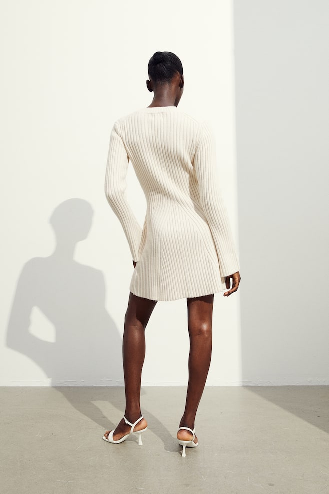 Rib-knit dress - Natural white/Dark grey - 4