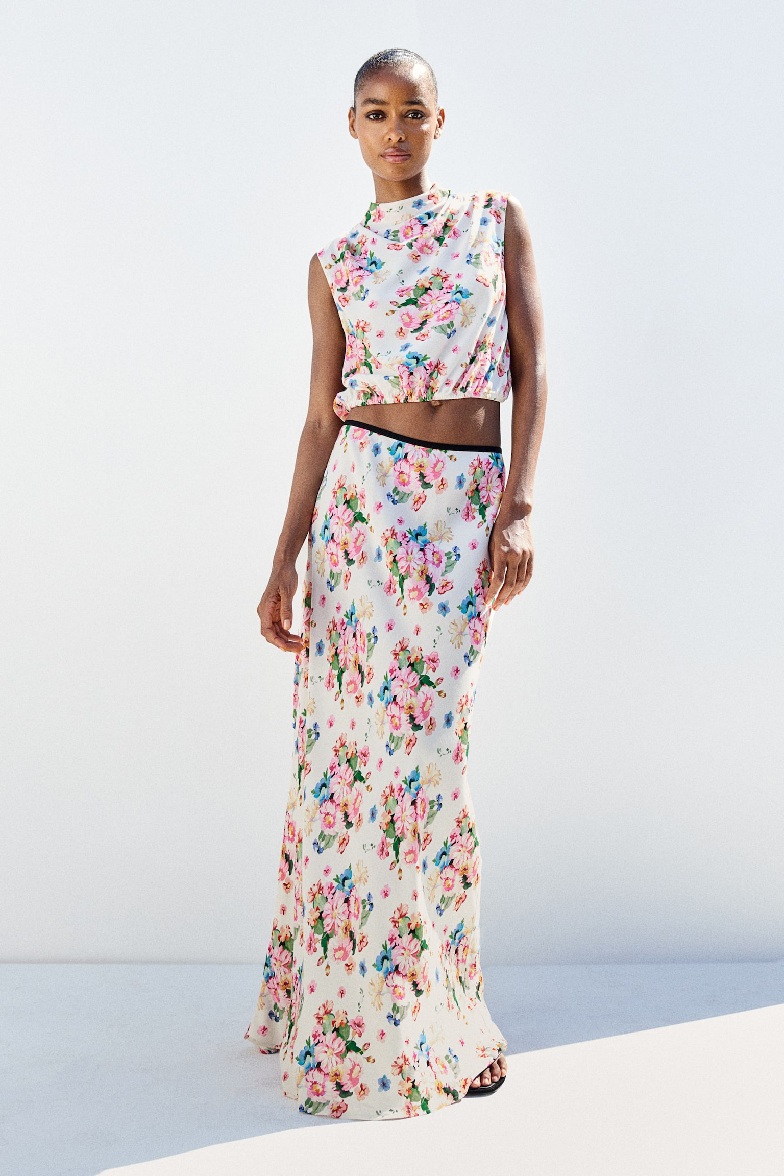 Crêpe maxi skirt - White/Floral - 1