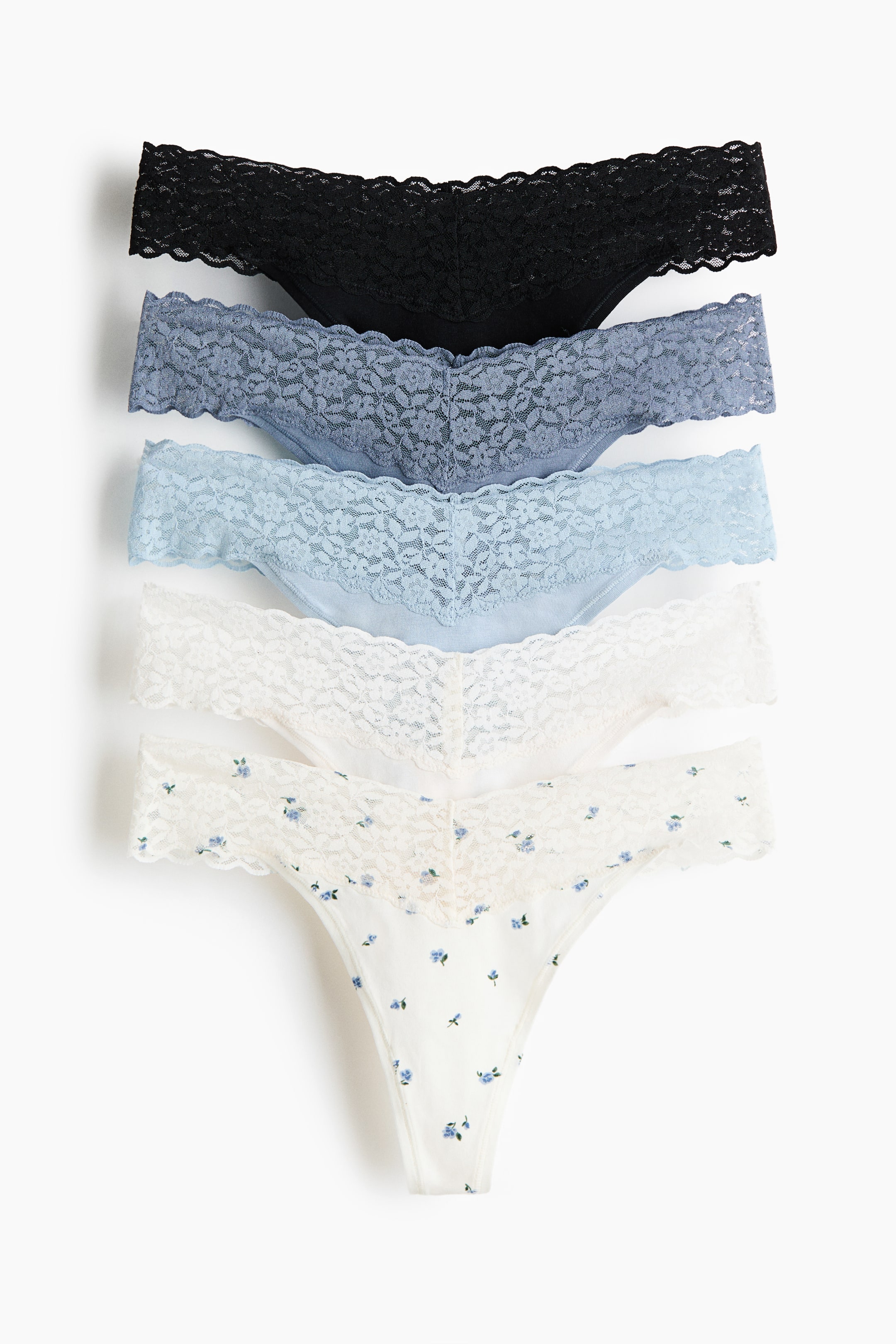 Visualizza immagine più grande: Thong in pizzo, 5 pz - Bianco/fiori - DONNA | H&M IT 1