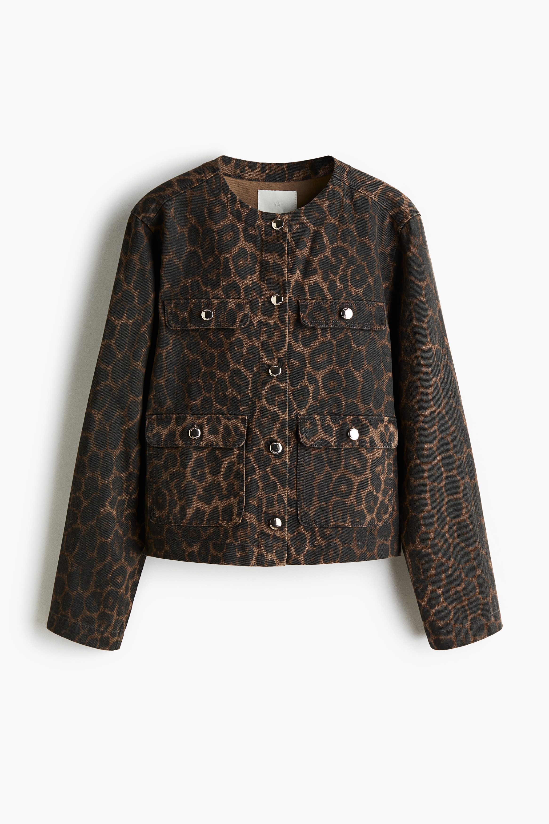 Kurtka dżinsowa bez kołnierza - Ciemnobrązowy/Panterka/Ciemnoniebieski denim/Niebieski denim/Biały