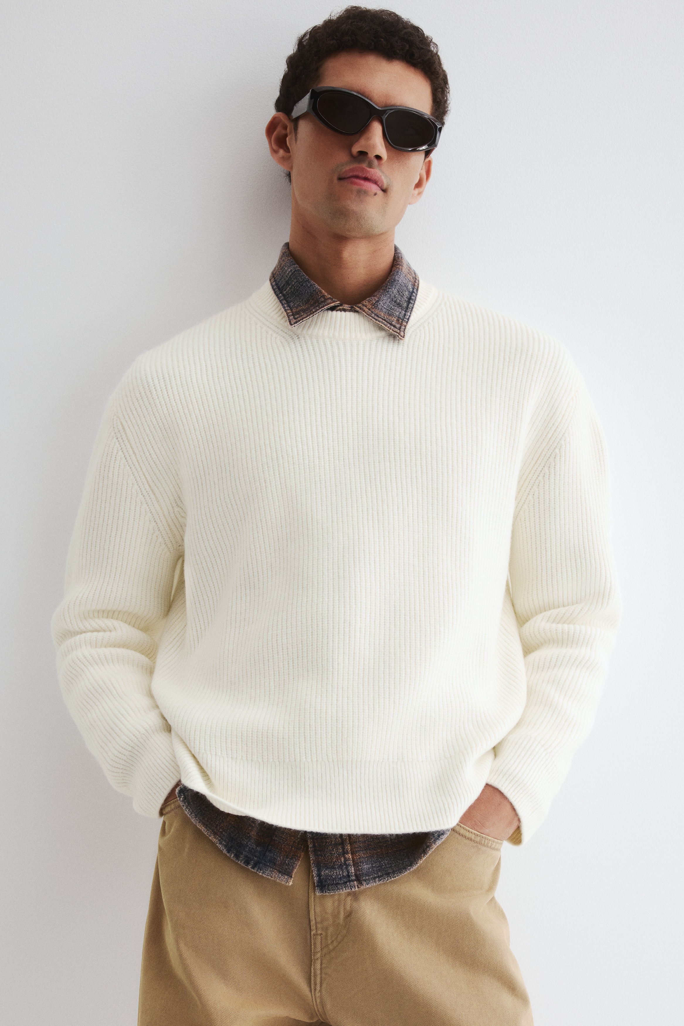 H & M - ルーズフィット リブニットセーター - ホワイト