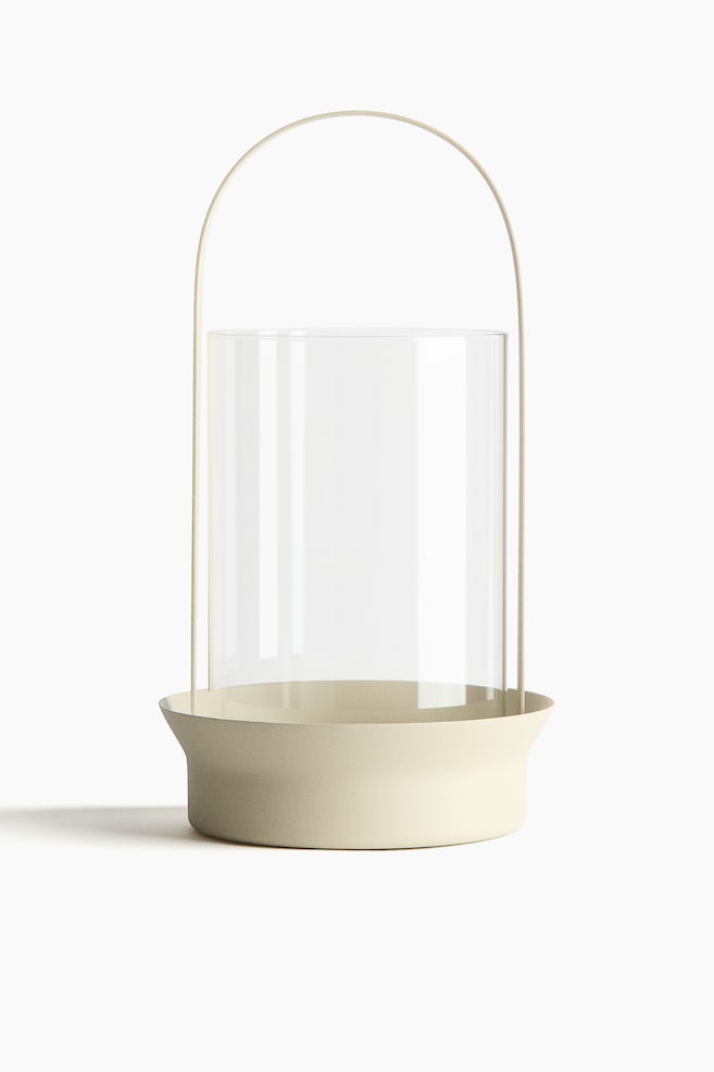 Stor ljuslykta i glas - Ljusbeige/Grön/Svart - 1