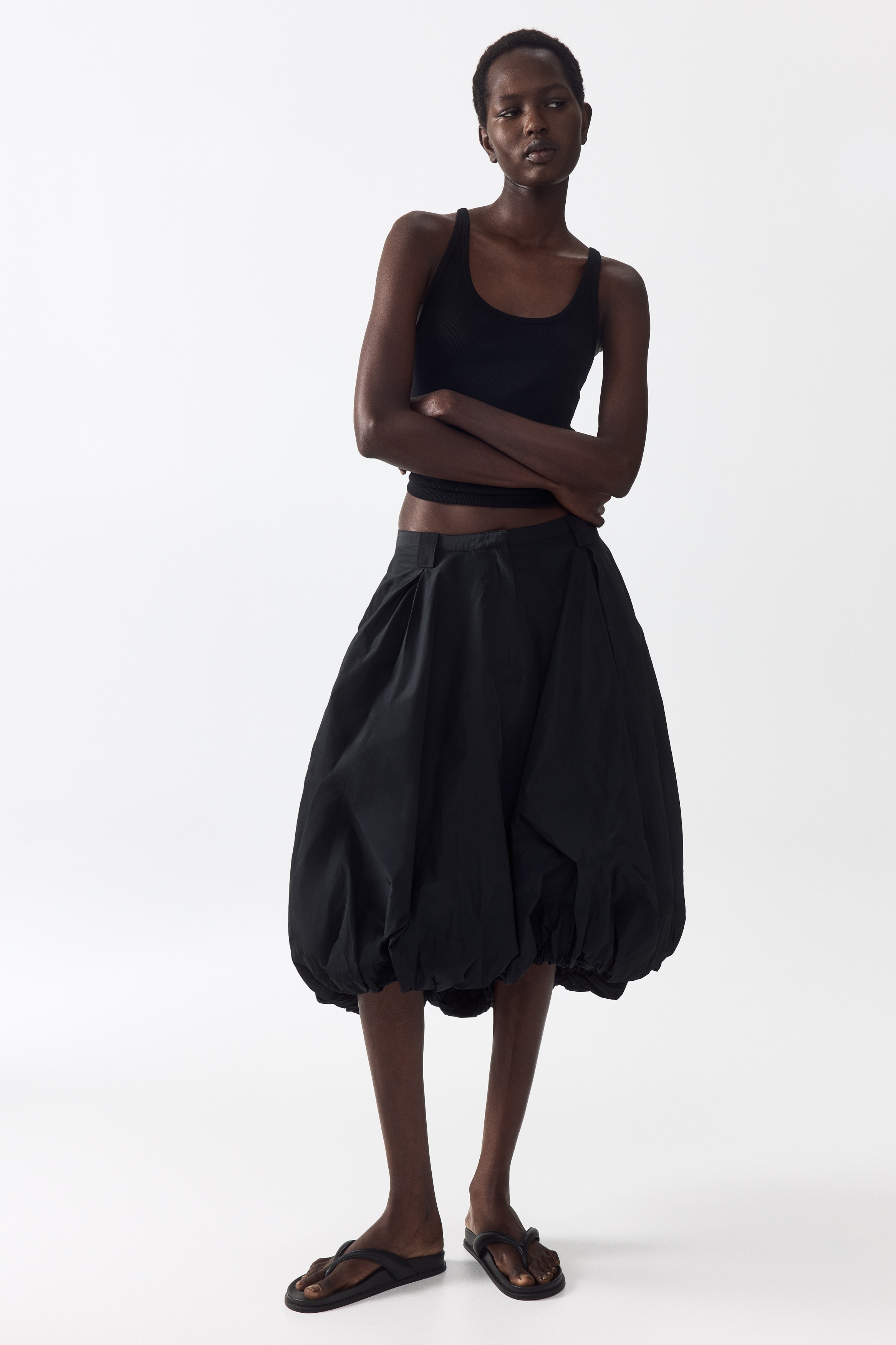 Women's Black Balloon Midi Skirt | H&M US