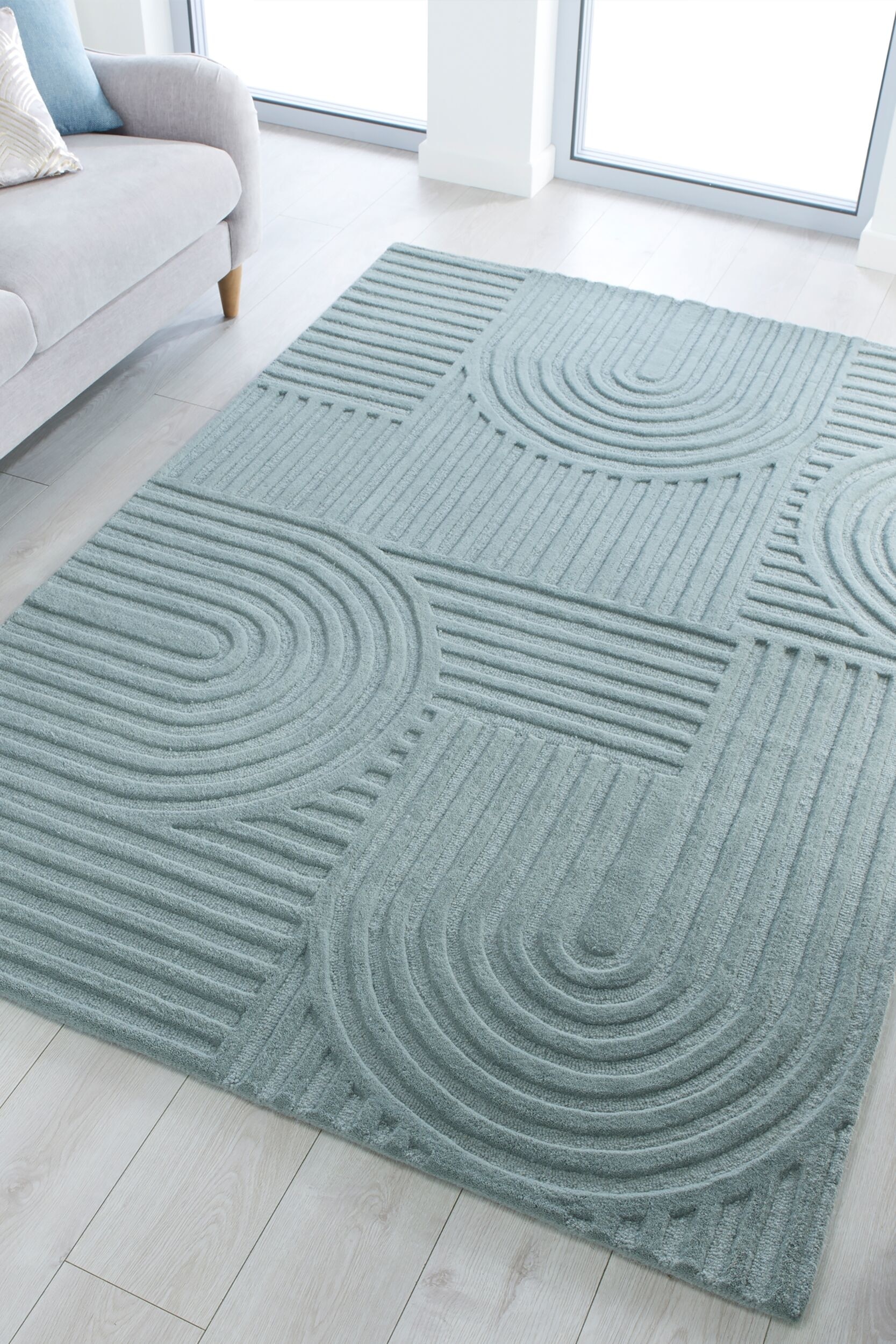 Zen Garden Modern Wool Rug - Pale Greenish Blue/Natural/Grey/Ochre