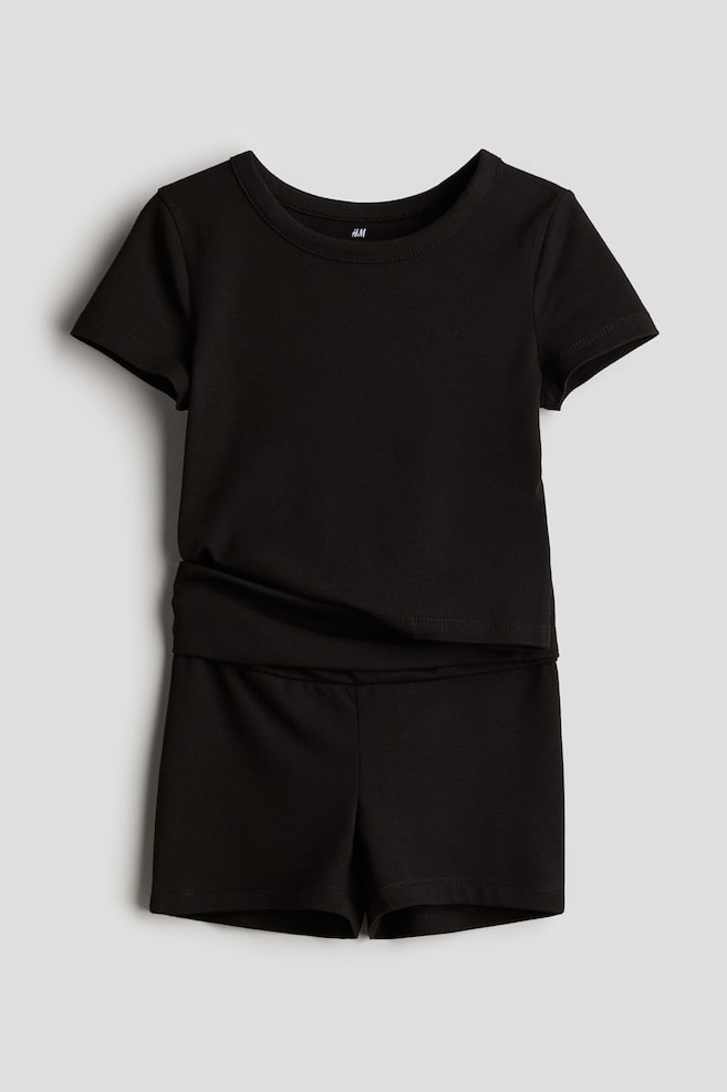 Zweiteiler mit Top und Shorts - Schwarz/Hellgraumeliert - 1