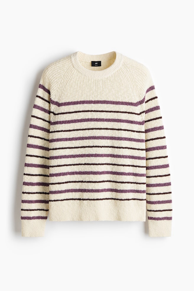 Relaxed-Fit Rib-Knit Sweater - Cream/striped - 1