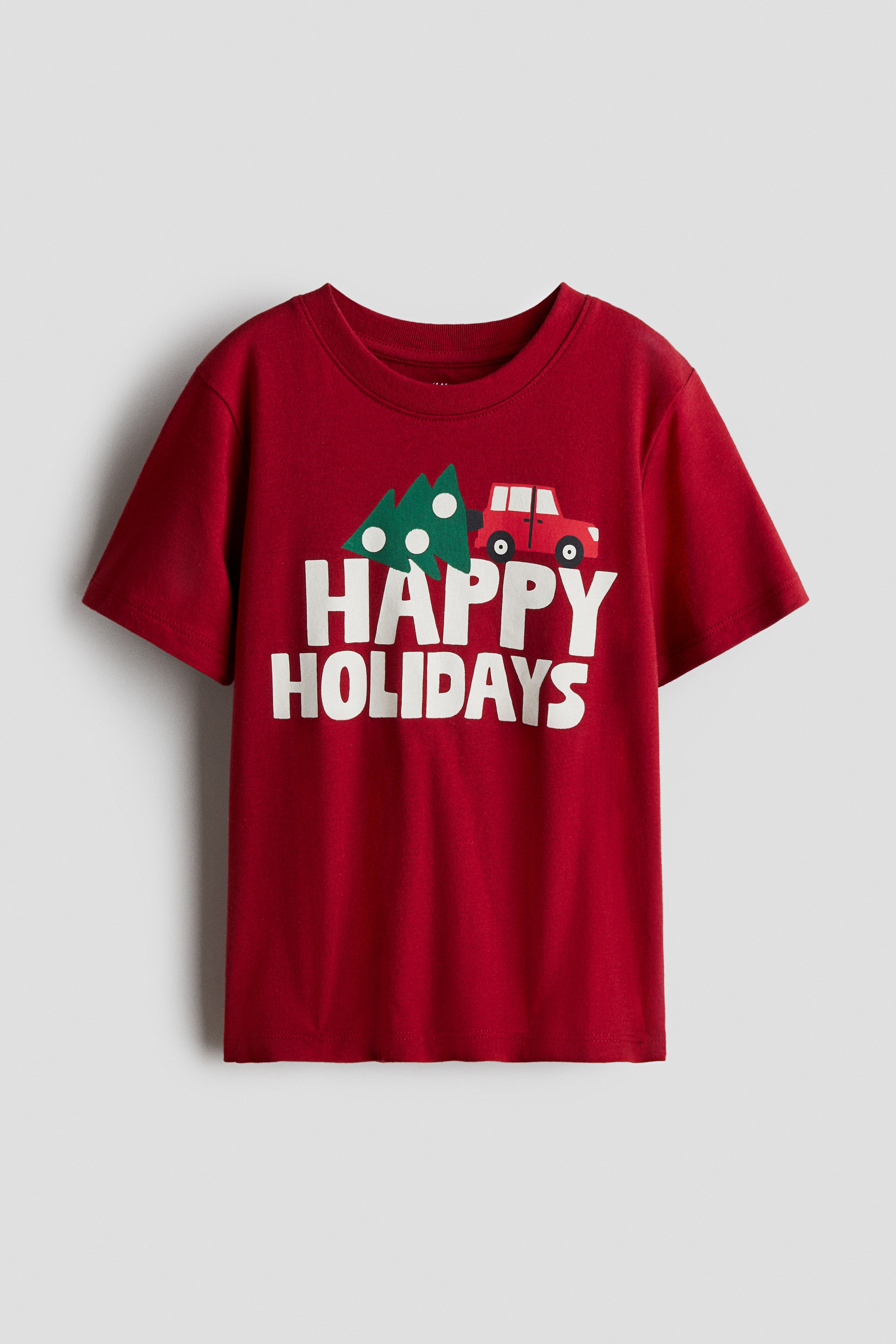 Printed T-shirt - Red/Happy Holidays/Light grey marl/92/Grey/73