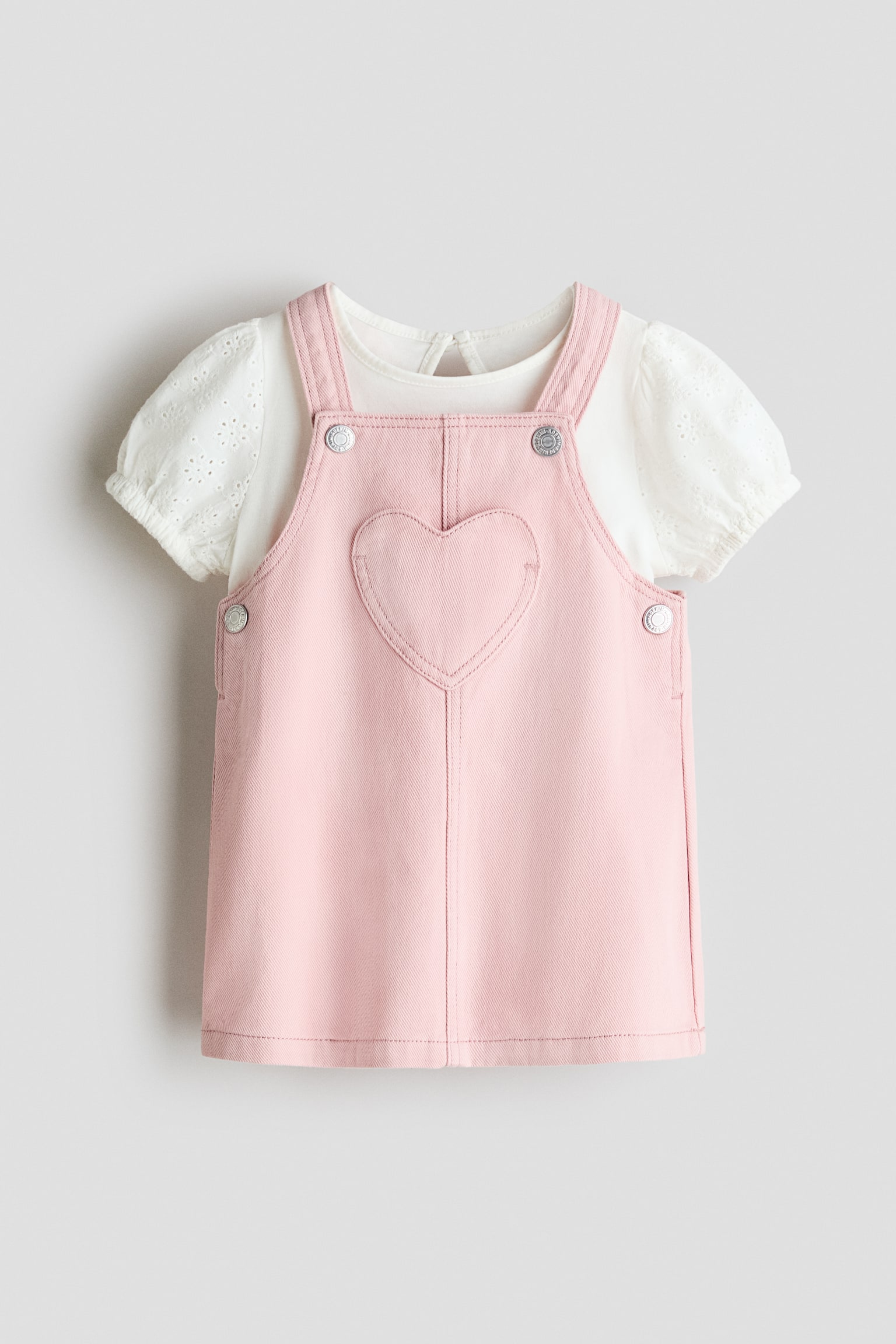 Conjunto de 2 piezas en algodón - Rosa claro/Blanco/Azul denim claro