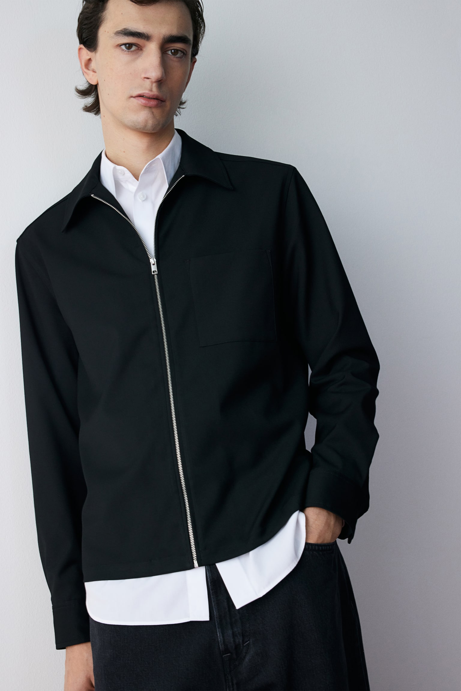 Regular Fit Twill overshirt - Black/Cream - 4