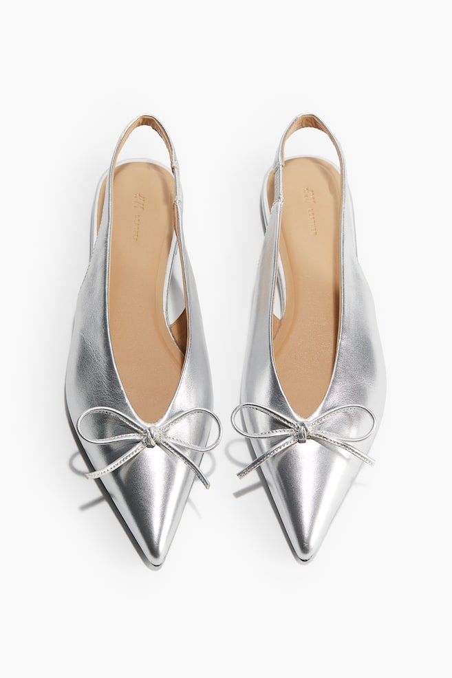Leather slingback ballet pumps - Silver-coloured/Black - 1