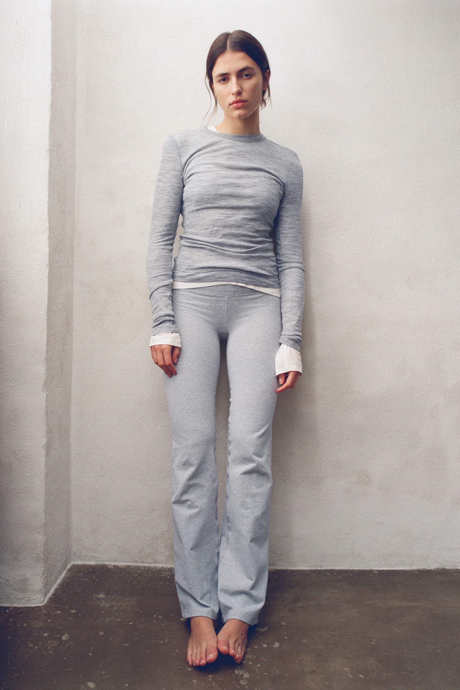 Zvonaste sportske helanke - Light grey marl/Light burgundy - 6