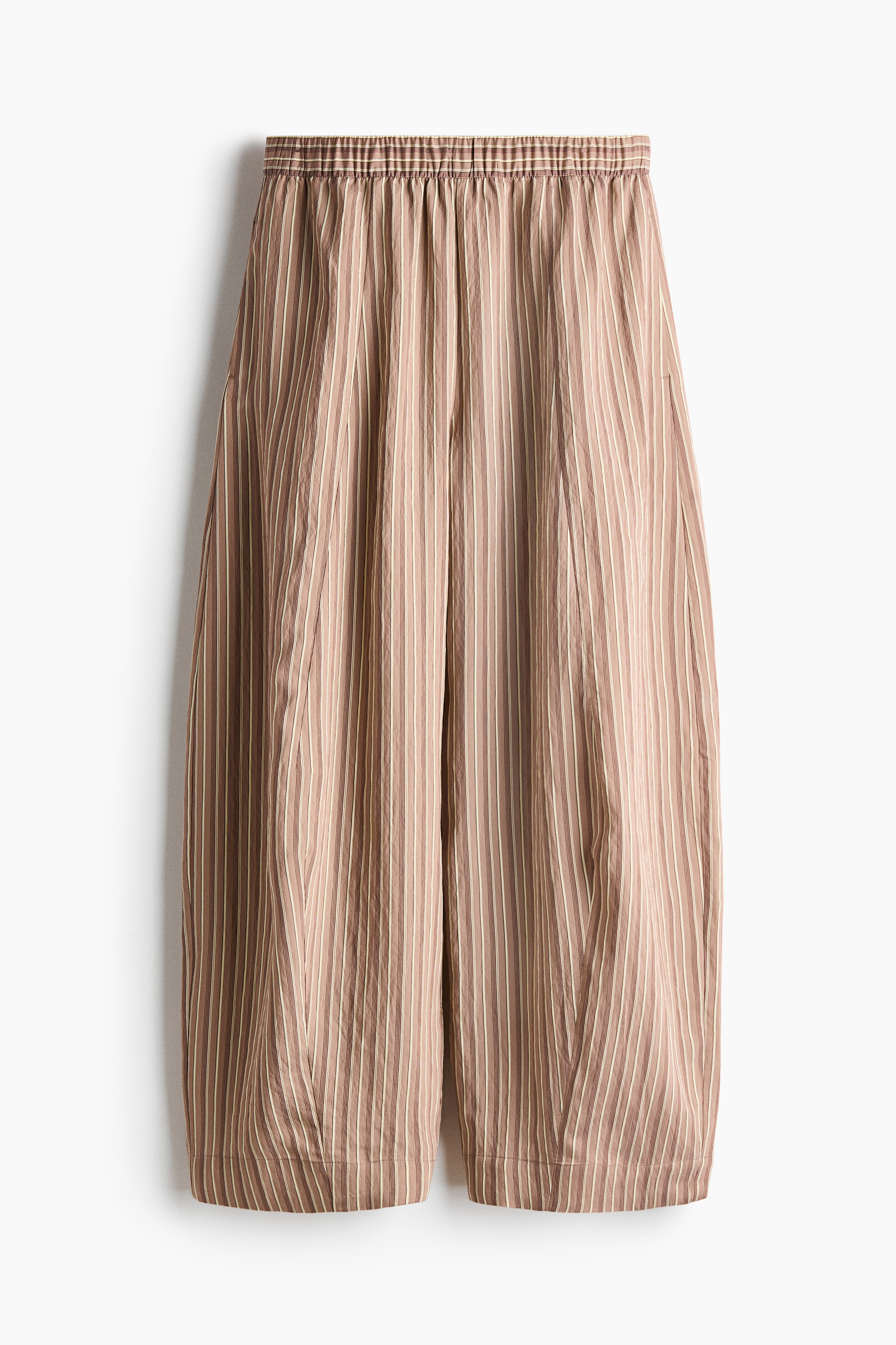 Modal-Blend Barrel-Leg Pants - Dark beige/striped/Light beige/striped