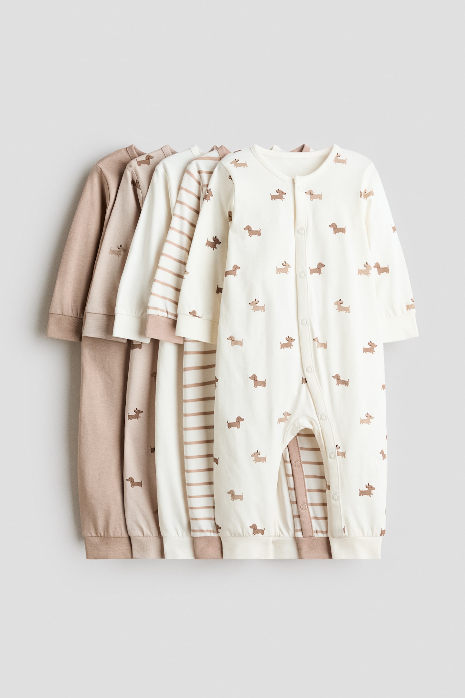 5-pack cotton sleepsuits - Beige/Dogs