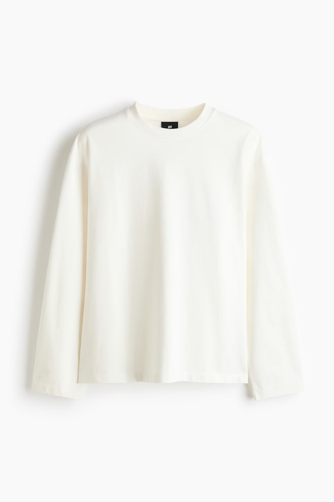 Boxy Relaxed-Fit Long-Sleeved T-Shirt - Cream/Red - 1